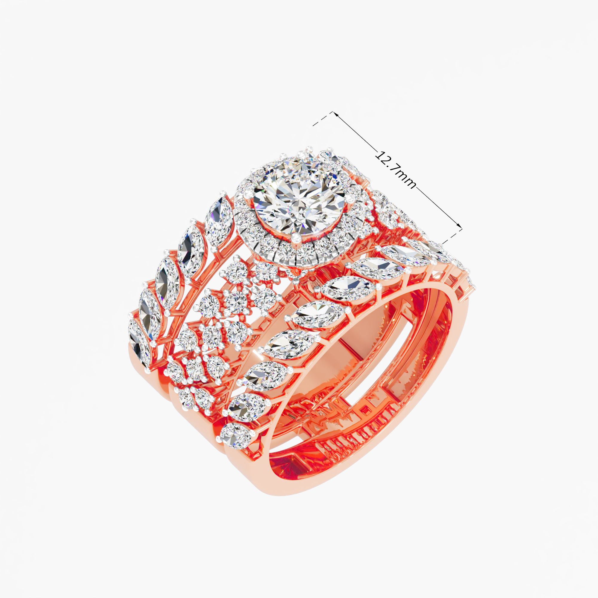 Laurel Wreath Halo Statement Ring in 14KT Rose Gold & White Gold (Diamond Quality: FG-VVS VS)