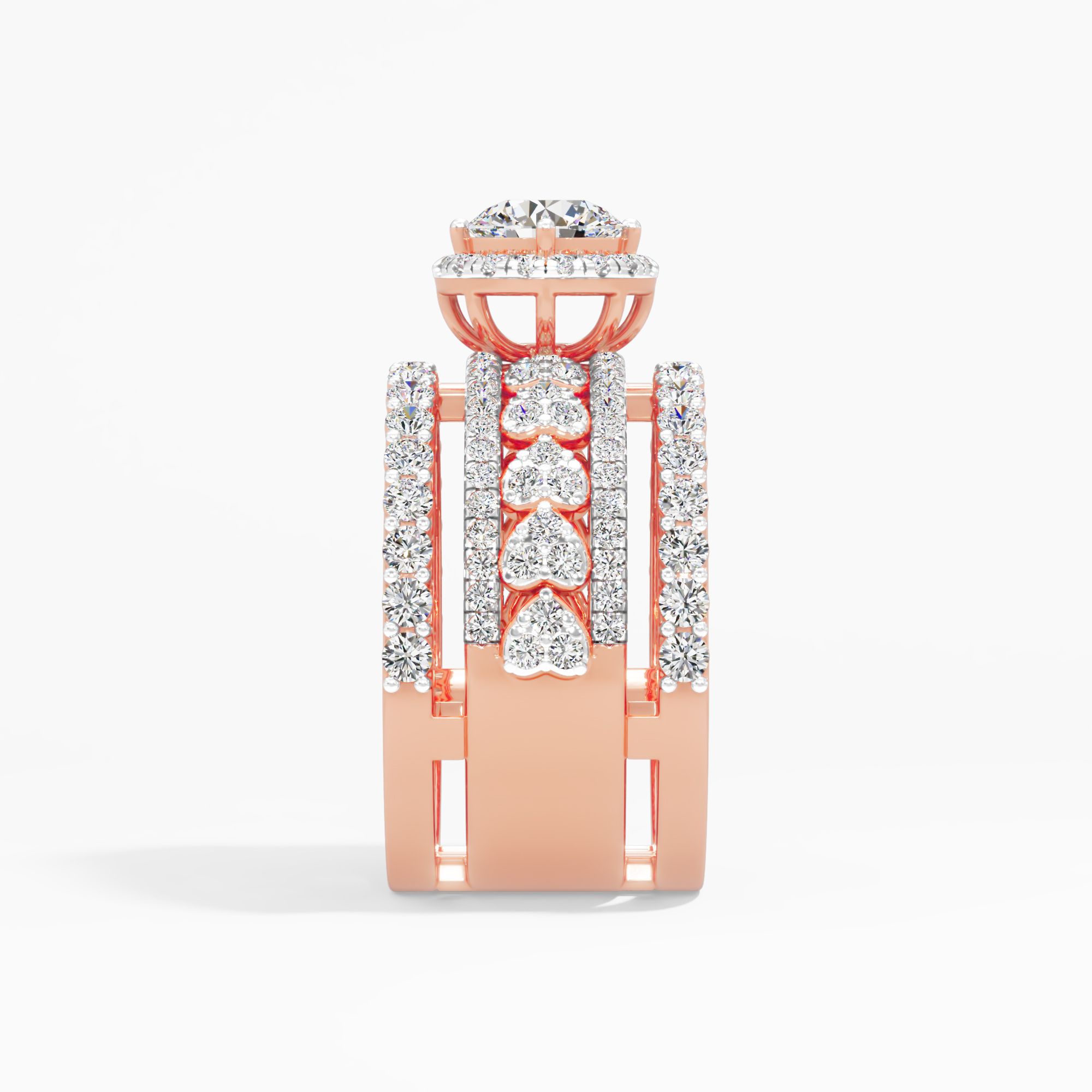 Romantic Halo Solitaire Cocktail Ring in 18KT Rose Gold & White Gold (Diamond Quality: FG-VVS VS)