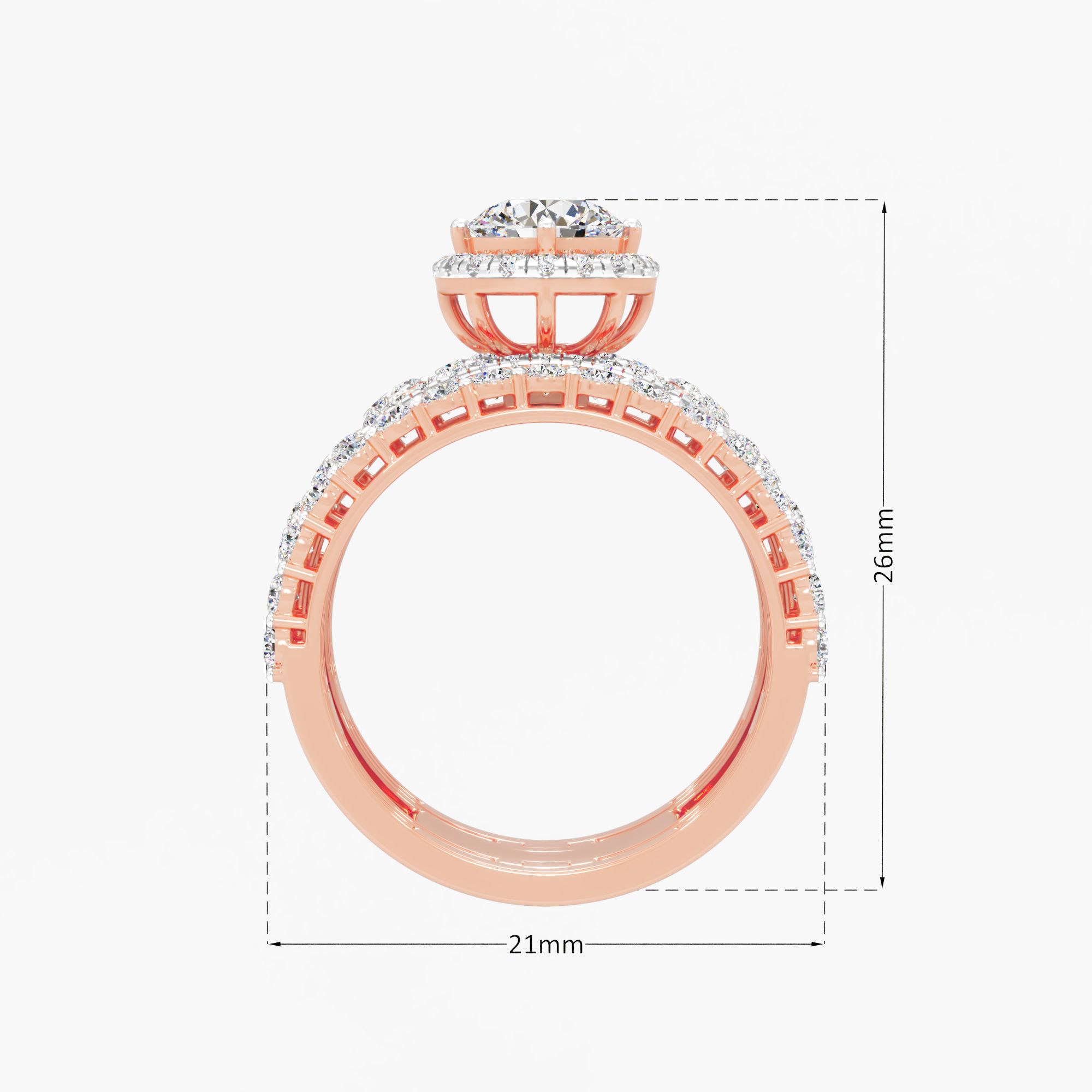 Romantic Halo Solitaire Cocktail Ring in 18KT Rose Gold & White Gold (Diamond Quality: FG-VVS VS)