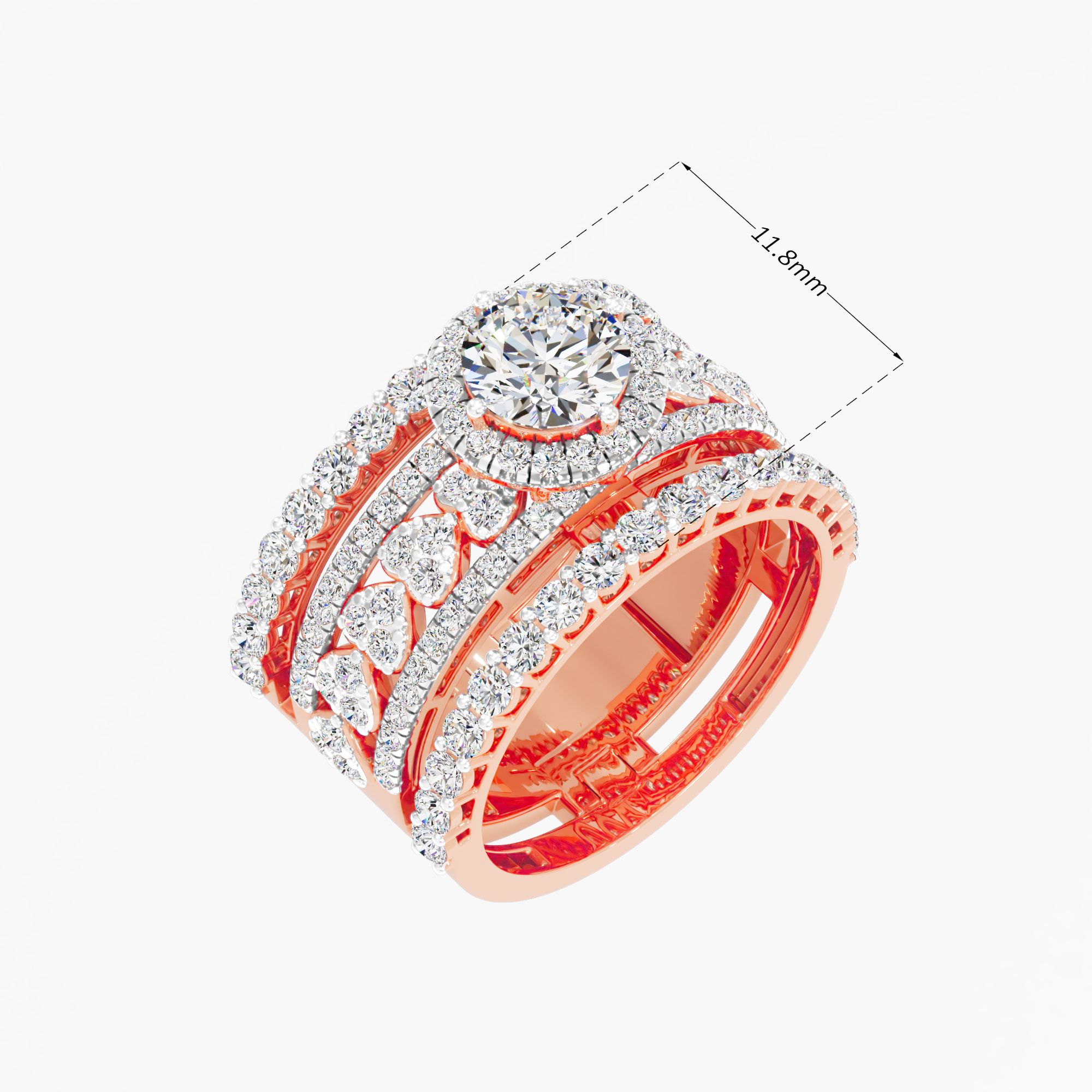 Romantic Halo Solitaire Cocktail Ring in 18KT Rose Gold & White Gold (Diamond Quality: FG-VVS VS)