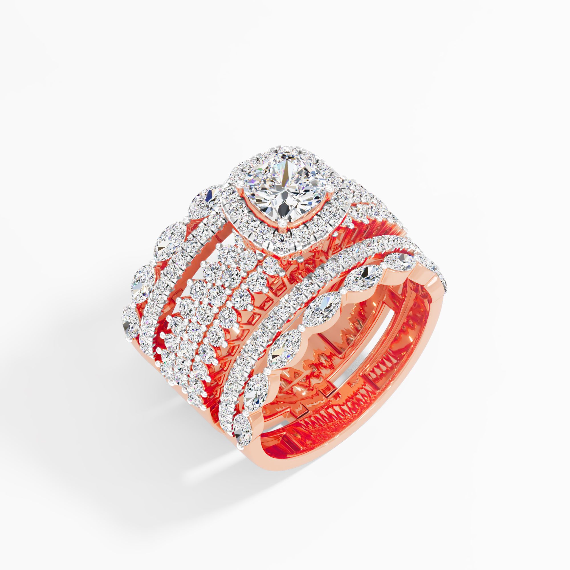 Grand Cushion Halo Cocktail Ring in 14KT Rose Gold & White Gold (Diamond Quality: FG-VVS VS)