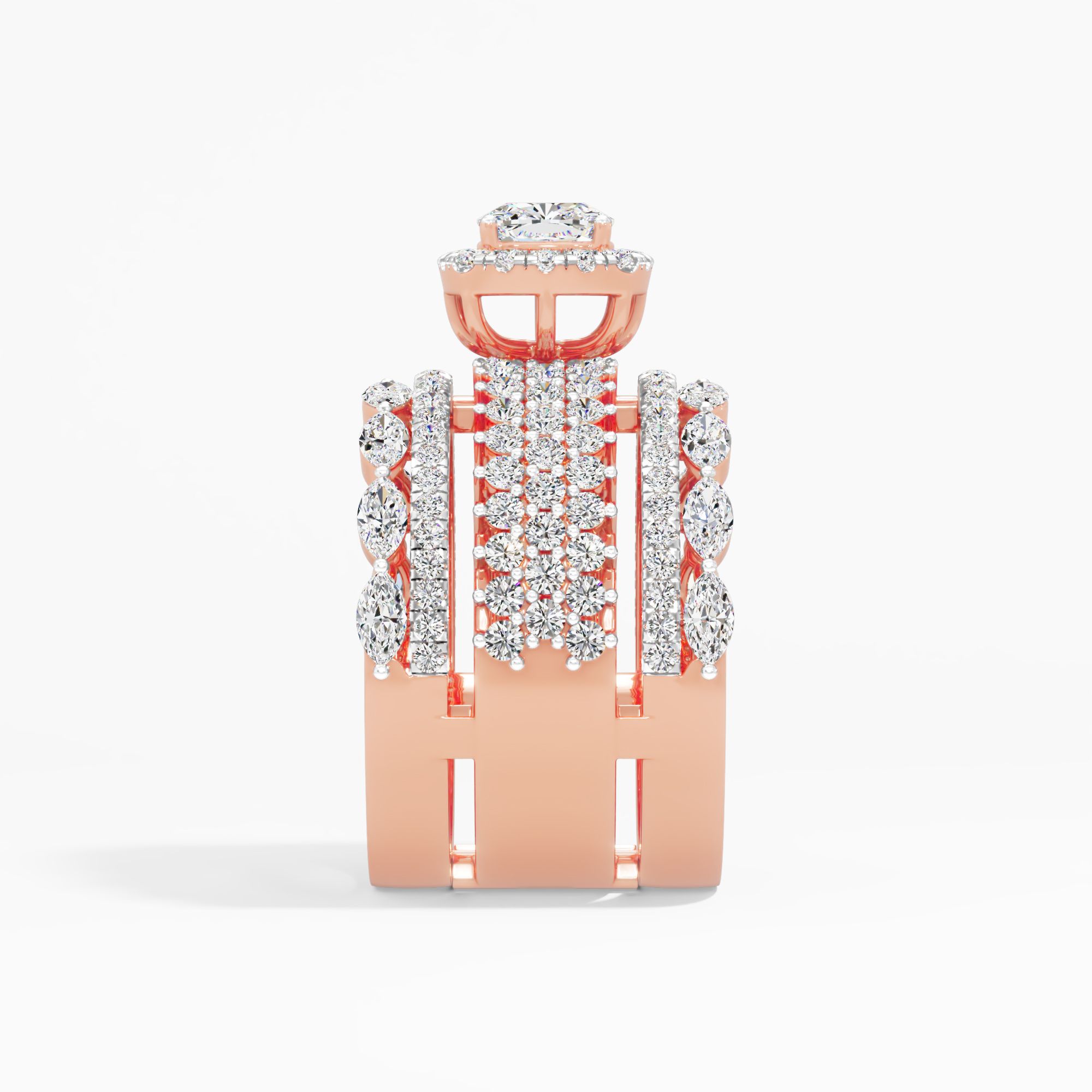 Grand Cushion Halo Cocktail Ring in 14KT Rose Gold & White Gold (Diamond Quality: FG-VVS VS)