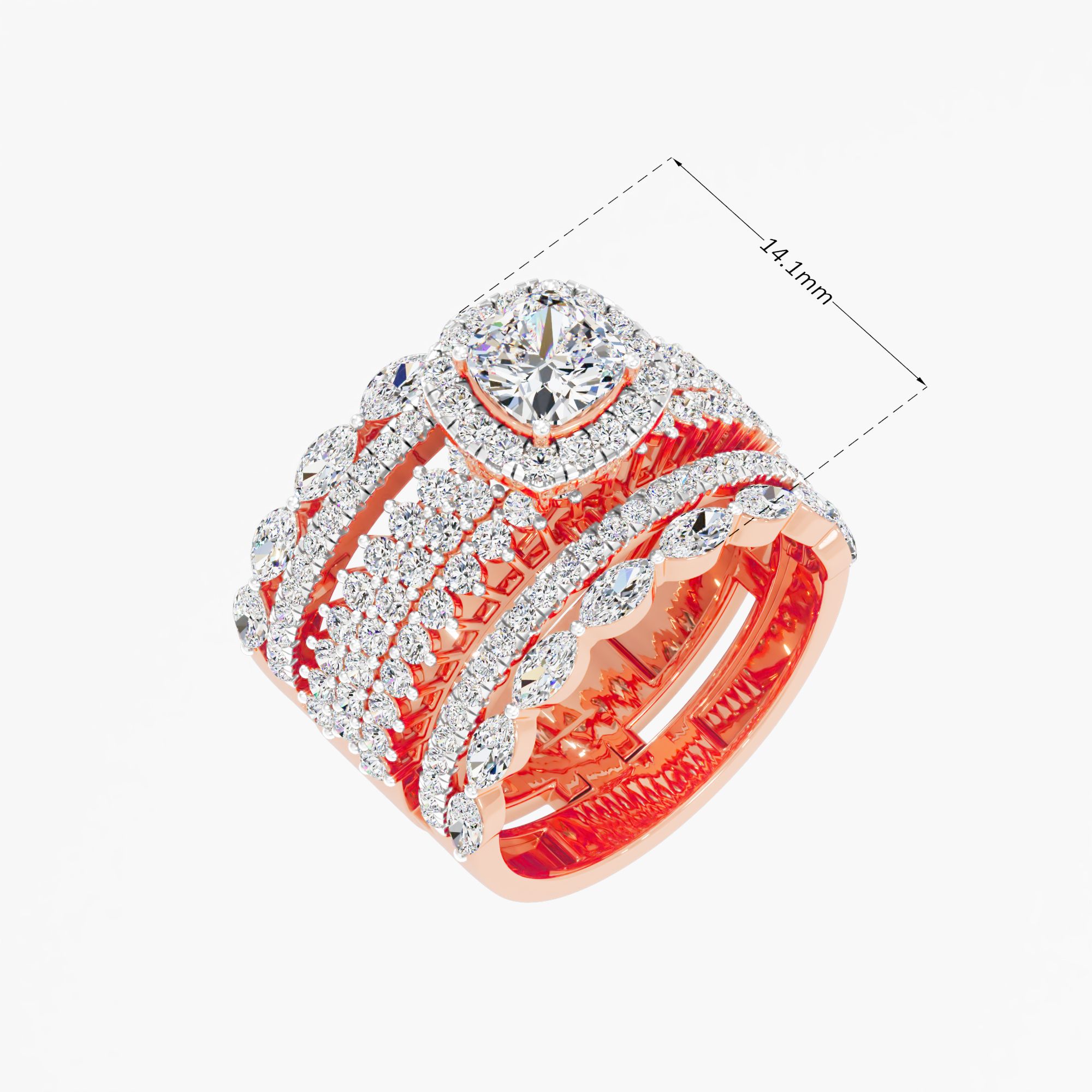 Grand Cushion Halo Cocktail Ring in 14KT Rose Gold & White Gold (Diamond Quality: FG-VVS VS)