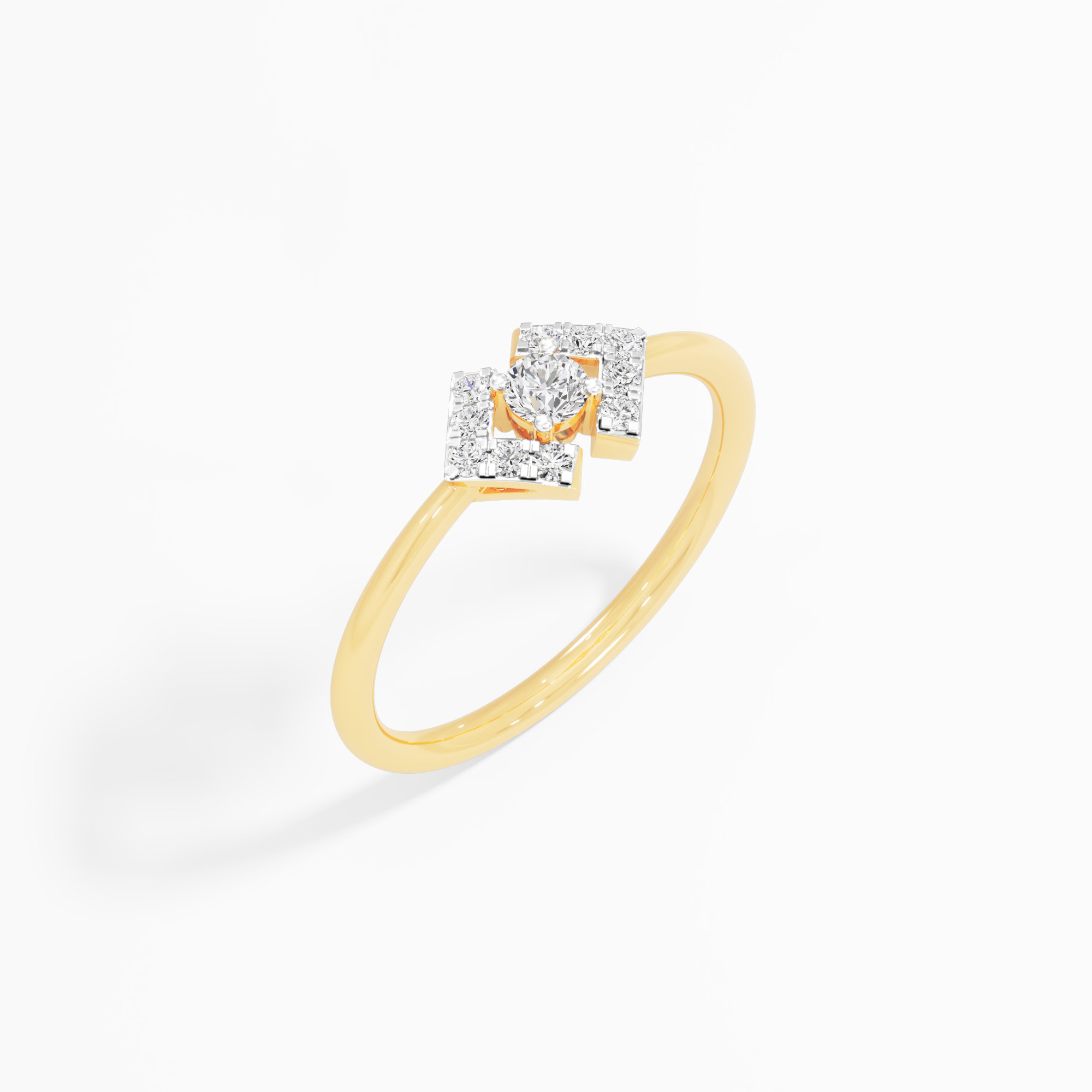 Radiant Shield Halos Ring in 9KT Yellow Gold (Diamond Quality: FG-VVS VS)
