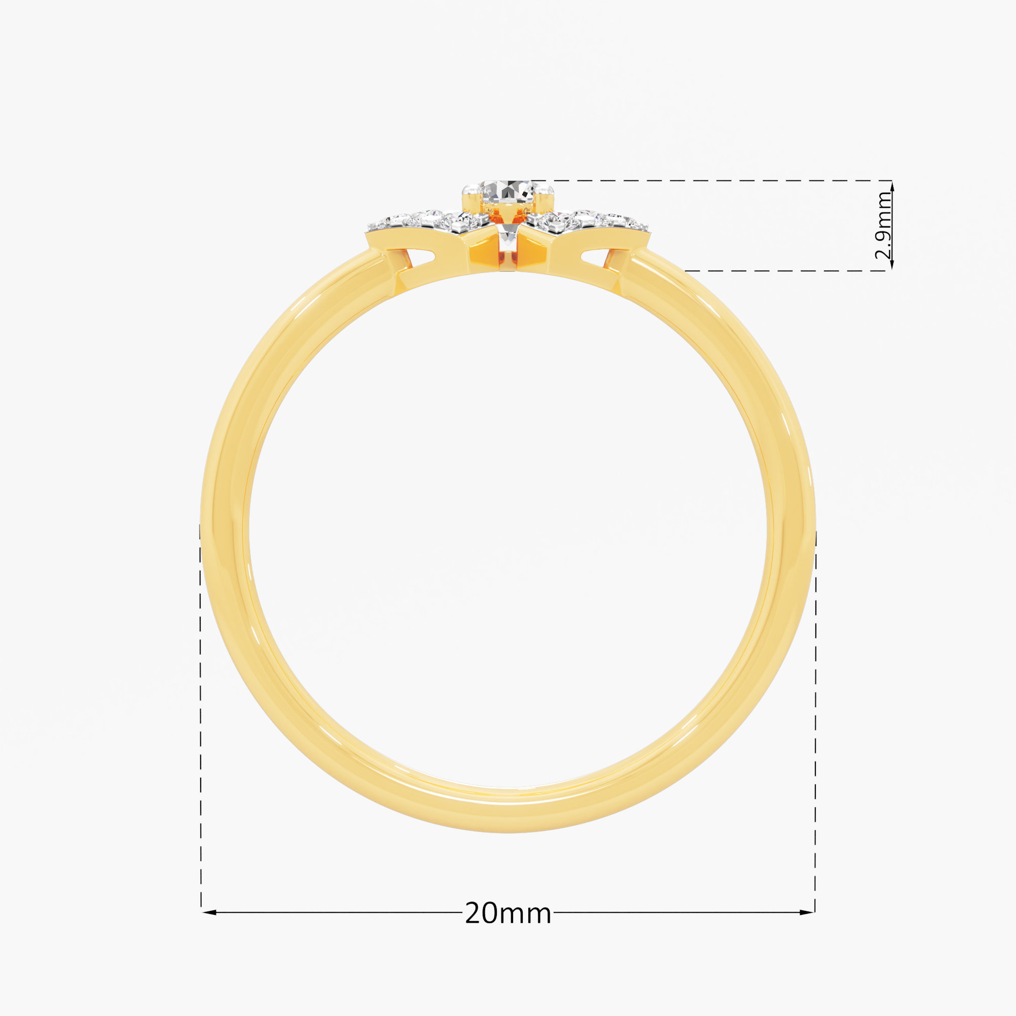 Radiant Shield Halos Ring in 9KT Yellow Gold (Diamond Quality: FG-VVS VS)