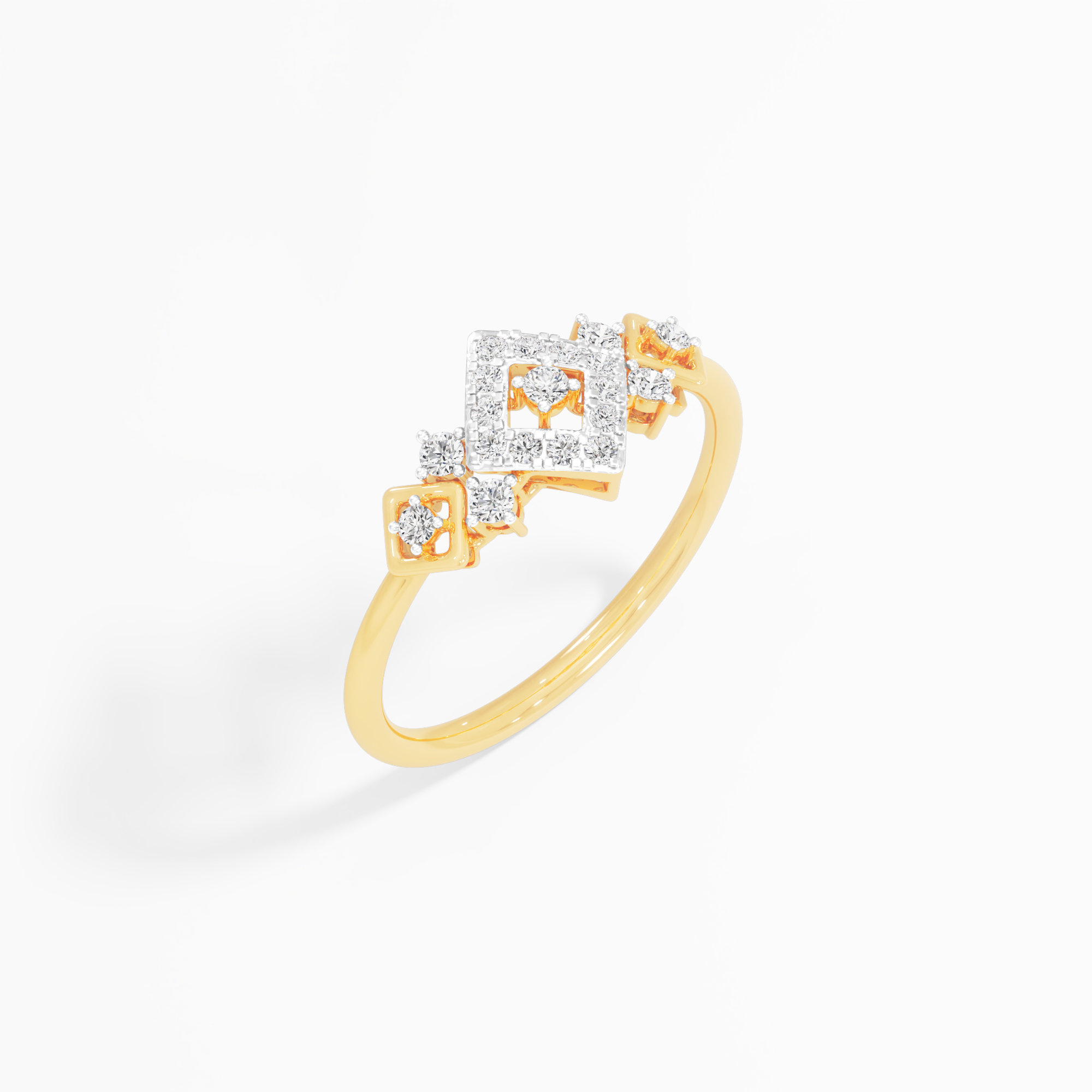 Geometric Sparkle Halos Ring in 9KT Yellow Gold (Diamond Quality: FG-VVS VS)