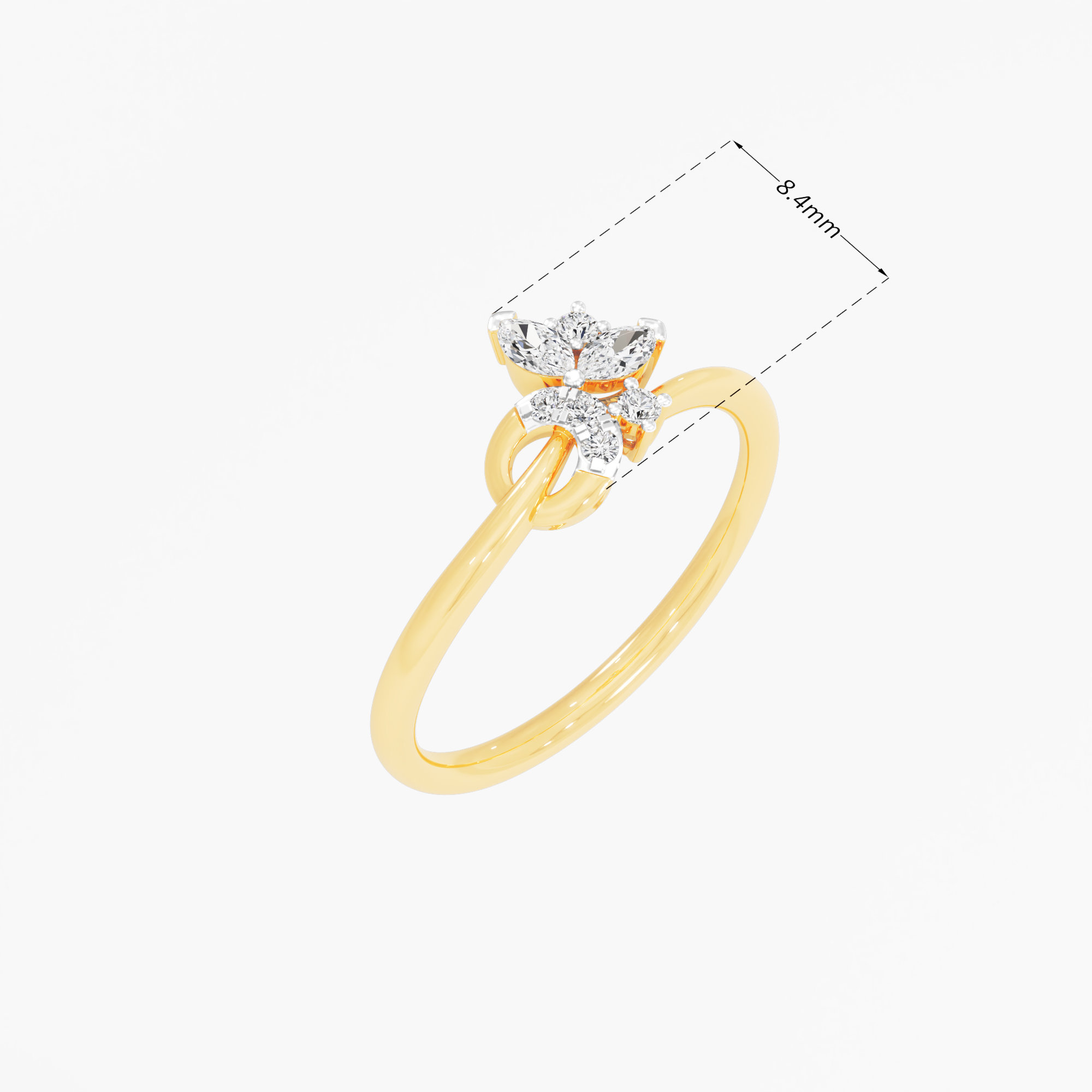 Petal Duet Cocktail Ring in 9KT Yellow Gold (Diamond Quality: FG-VVS VS)