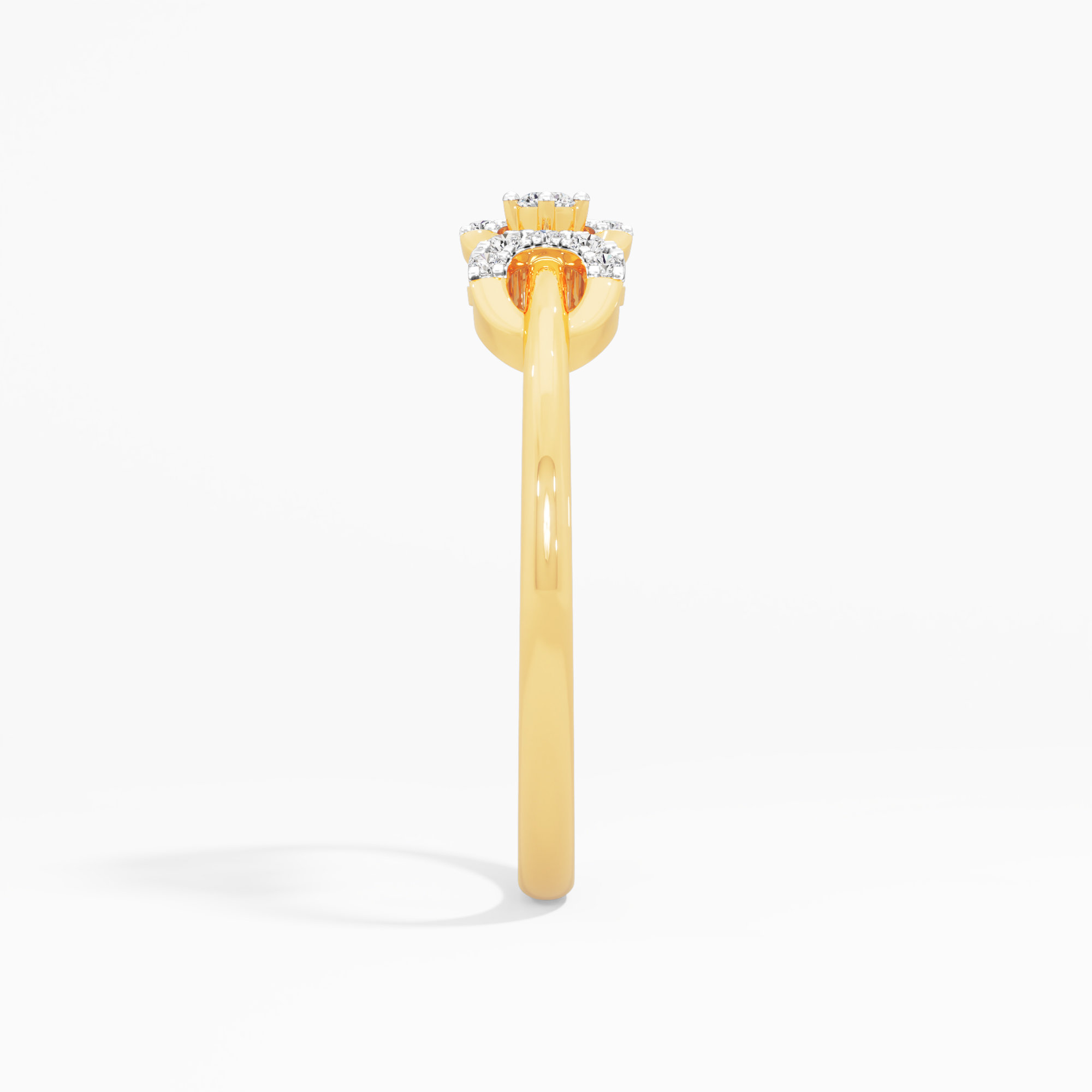 Crescent Bloom Halos Ring in 9KT Yellow Gold (Diamond Quality: FG-VVS VS)