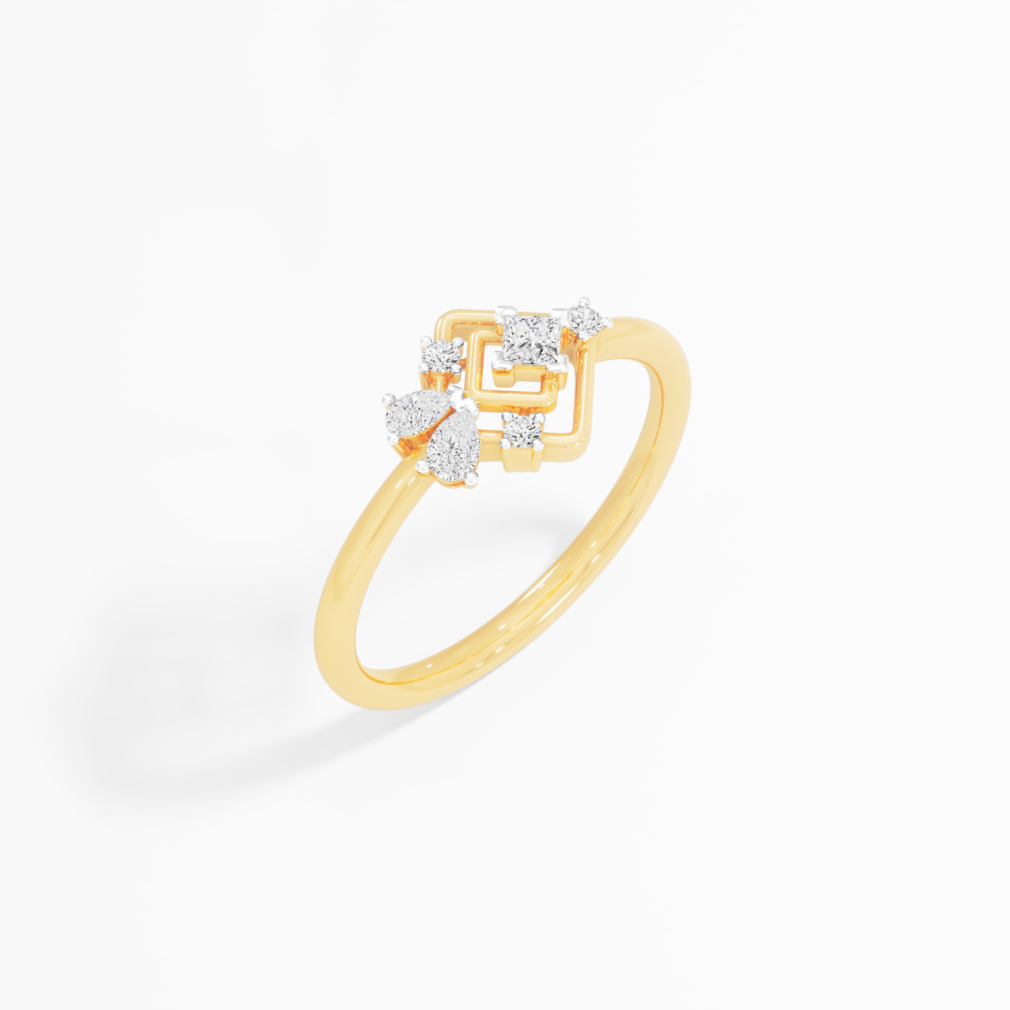Stellar Grid Cocktail Ring in 9KT Yellow Gold (Diamond Quality: FG-VVS VS)