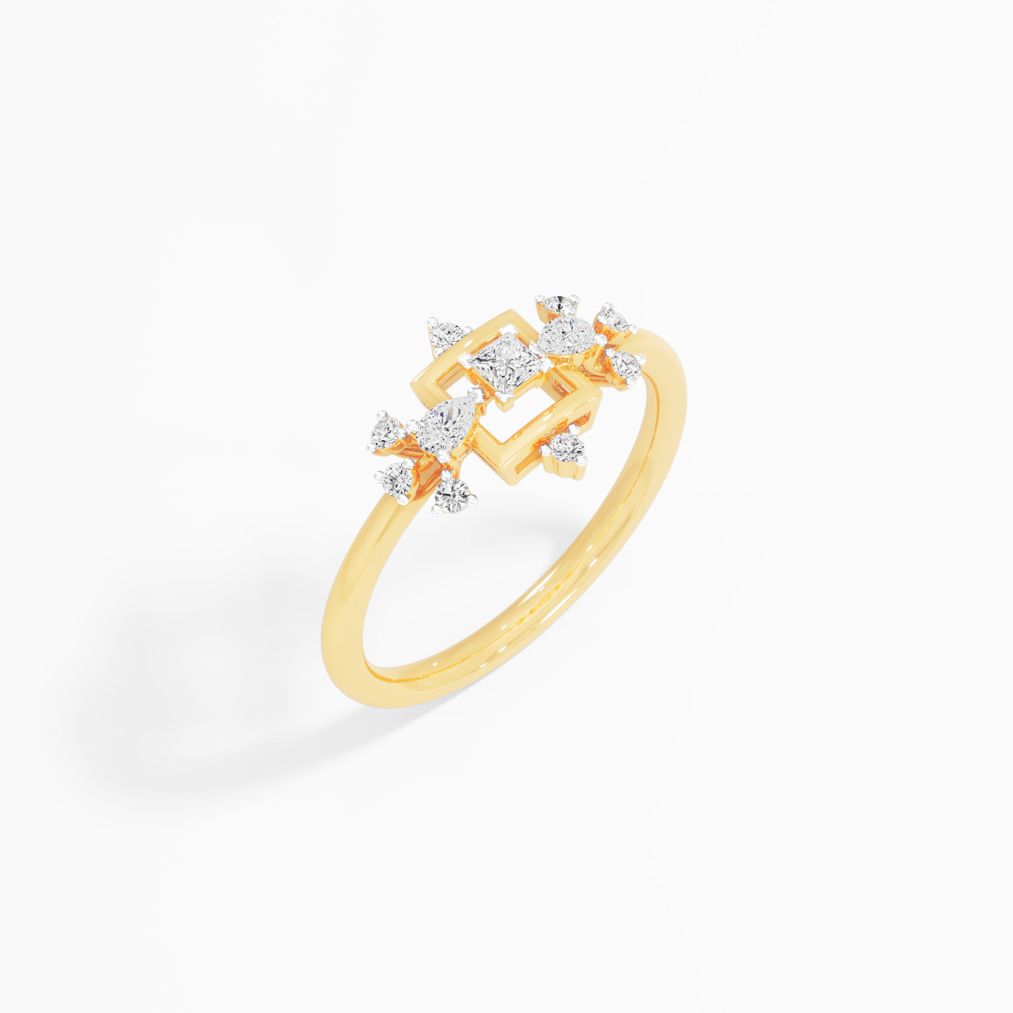 Squared Frost Diamond Ring in 9KT Yellow Gold (Diamond Quality: FG-VVS VS)