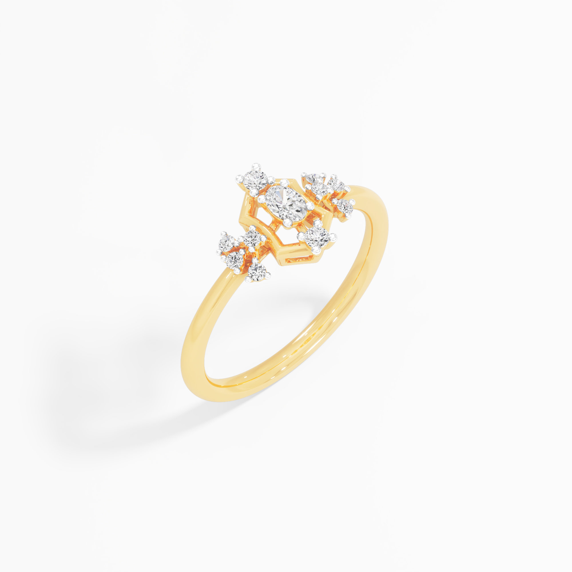 Hexagon Halo Diamond Ring in 9KT Yellow Gold (Diamond Quality: FG-VVS VS)