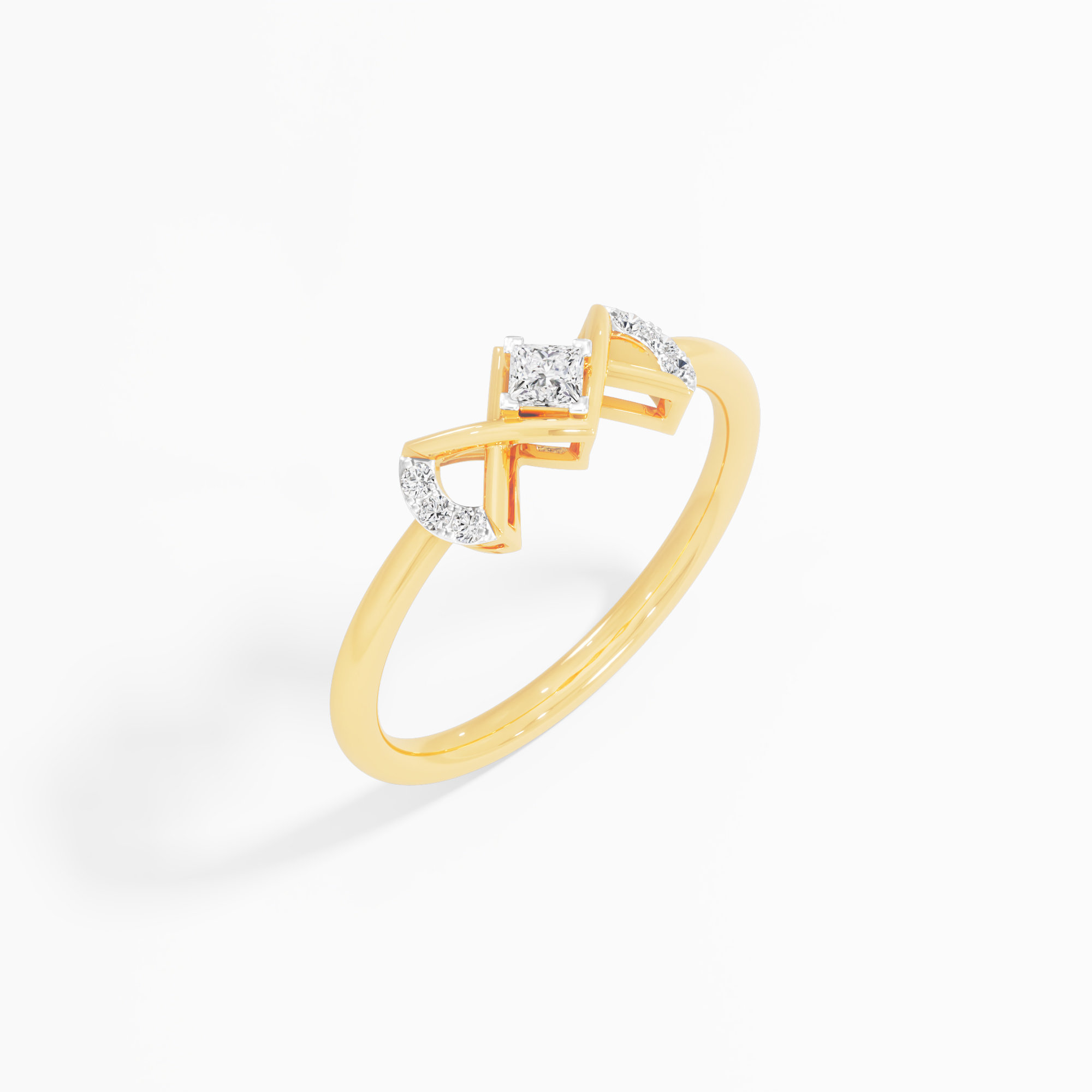 Double Cross Princess Ring in 9KT Yellow Gold (Diamond Quality: FG-VVS VS)