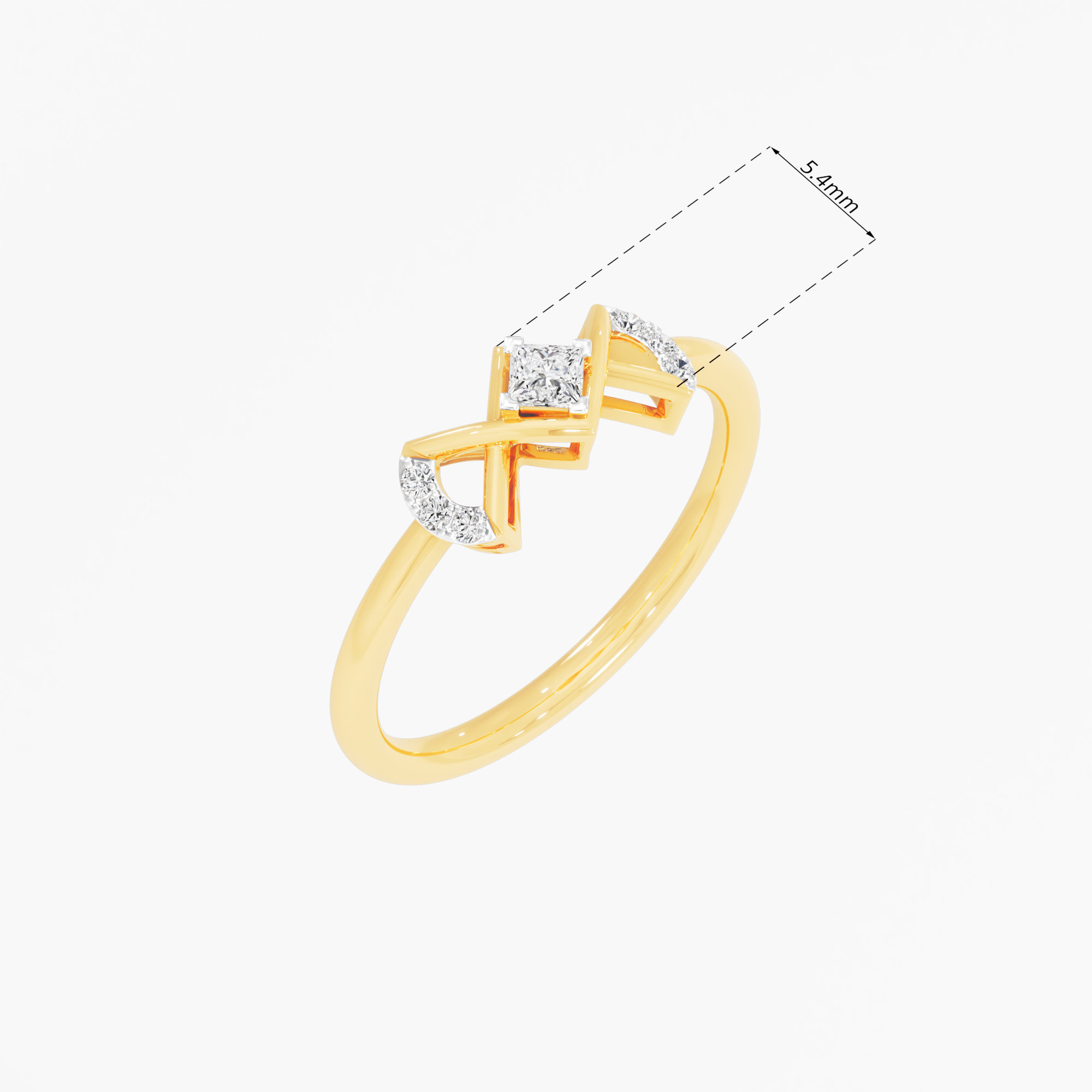Double Cross Princess Ring in 9KT Yellow Gold (Diamond Quality: FG-VVS VS)