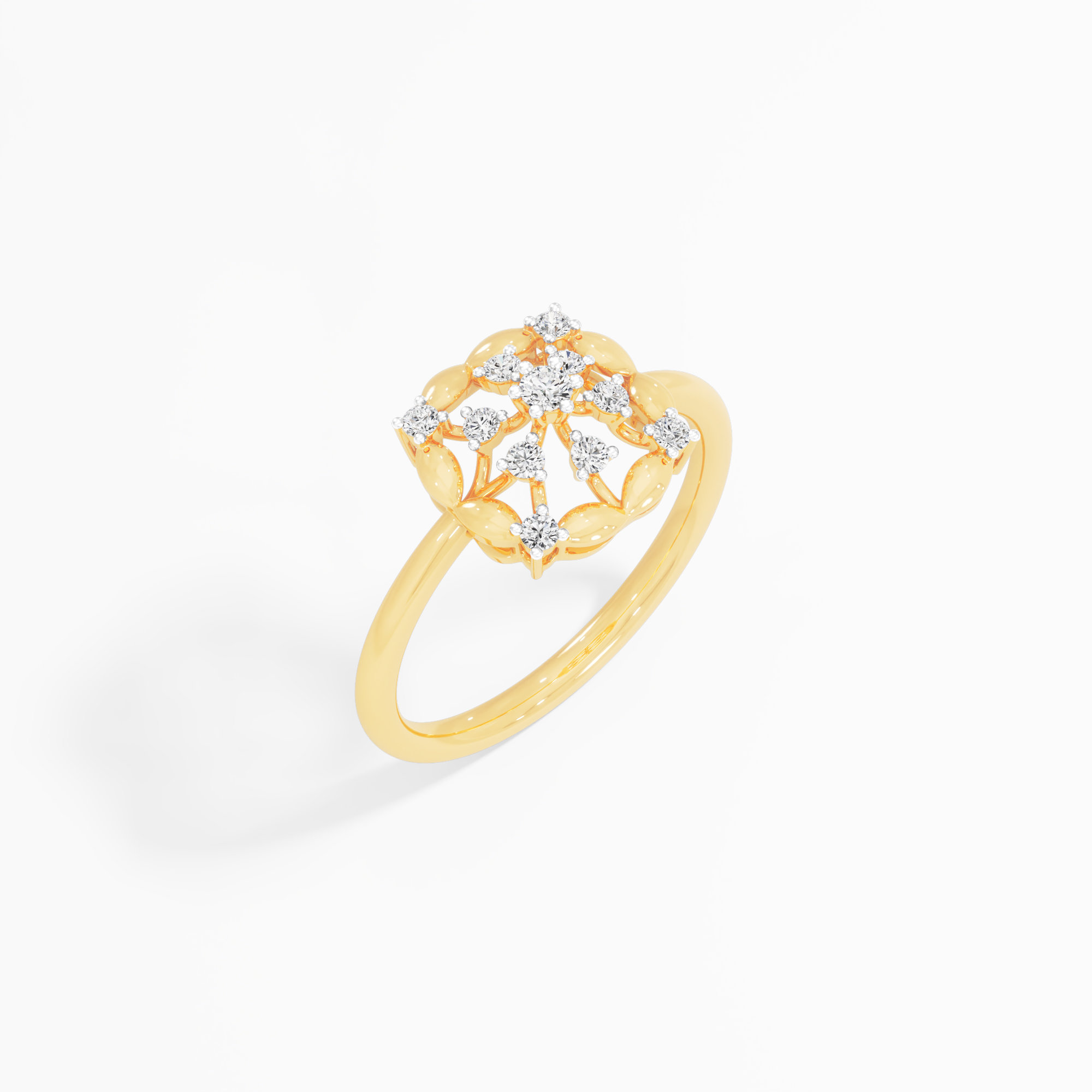 Blossom Web Diamond Ring in 9KT Yellow Gold (Diamond Quality: FG-VVS VS)