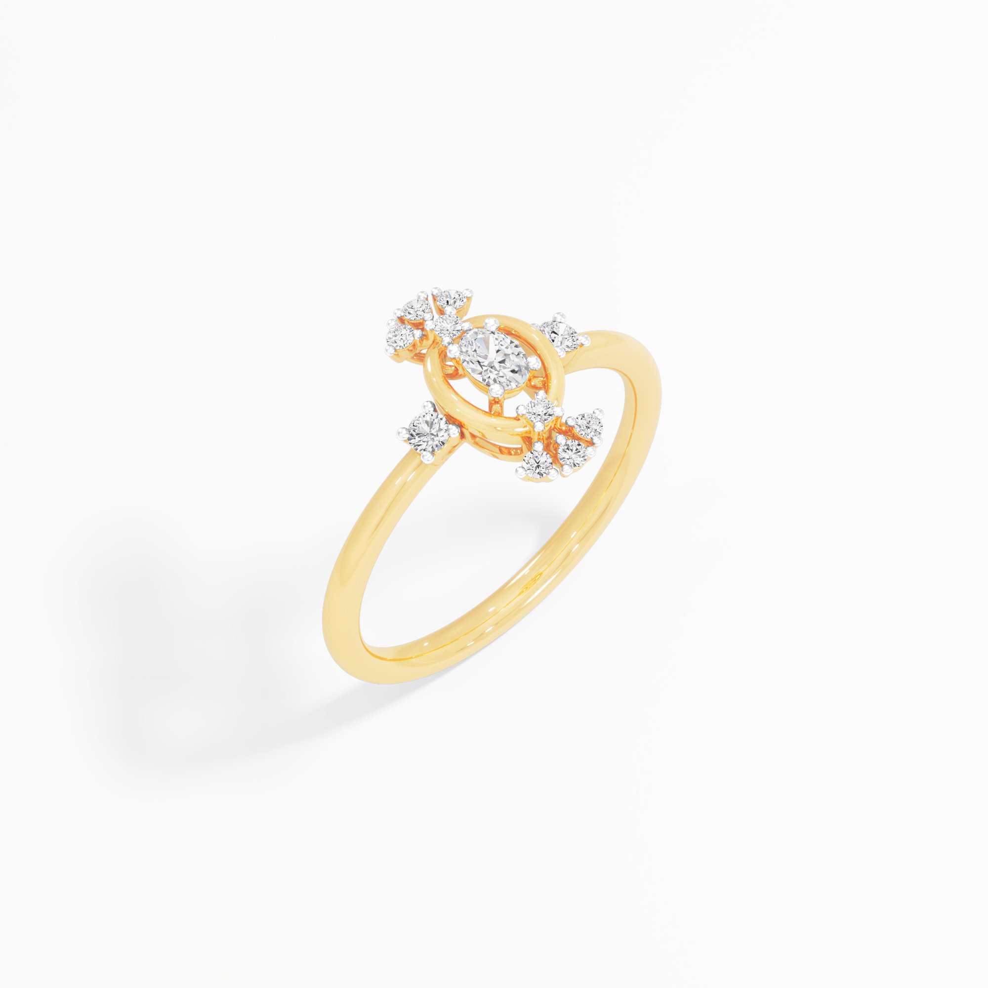 Halo Oval Arc Diamond Ring in 9KT Yellow Gold (Diamond Quality: FG-VVS VS)