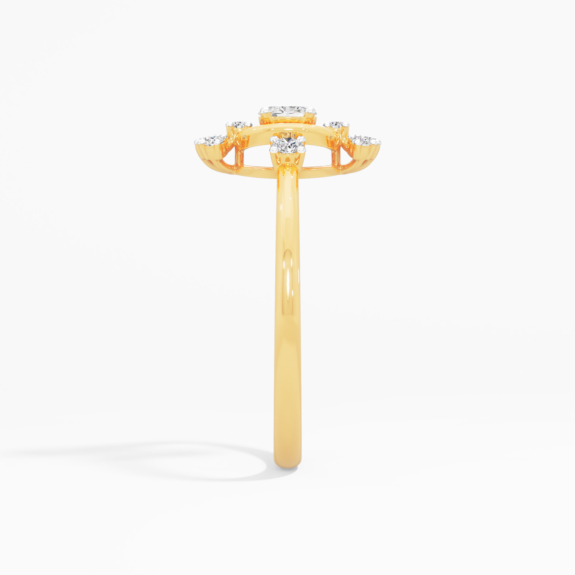 Halo Oval Arc Diamond Ring in 9KT Yellow Gold (Diamond Quality: FG-VVS VS)