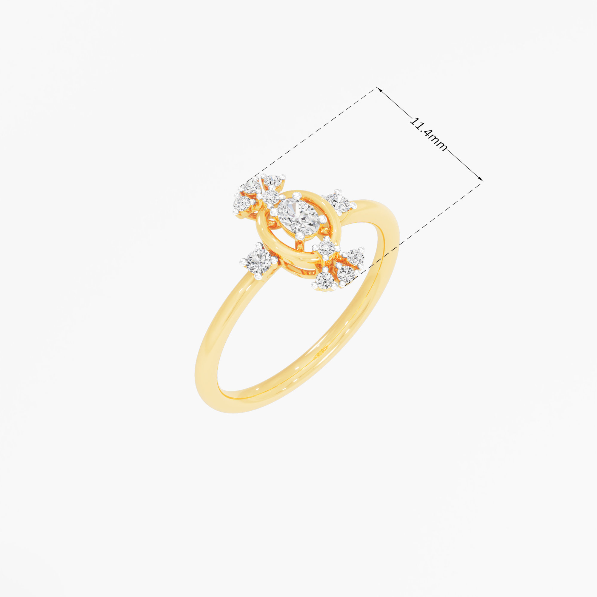 Halo Oval Arc Diamond Ring in 9KT Yellow Gold (Diamond Quality: FG-VVS VS)