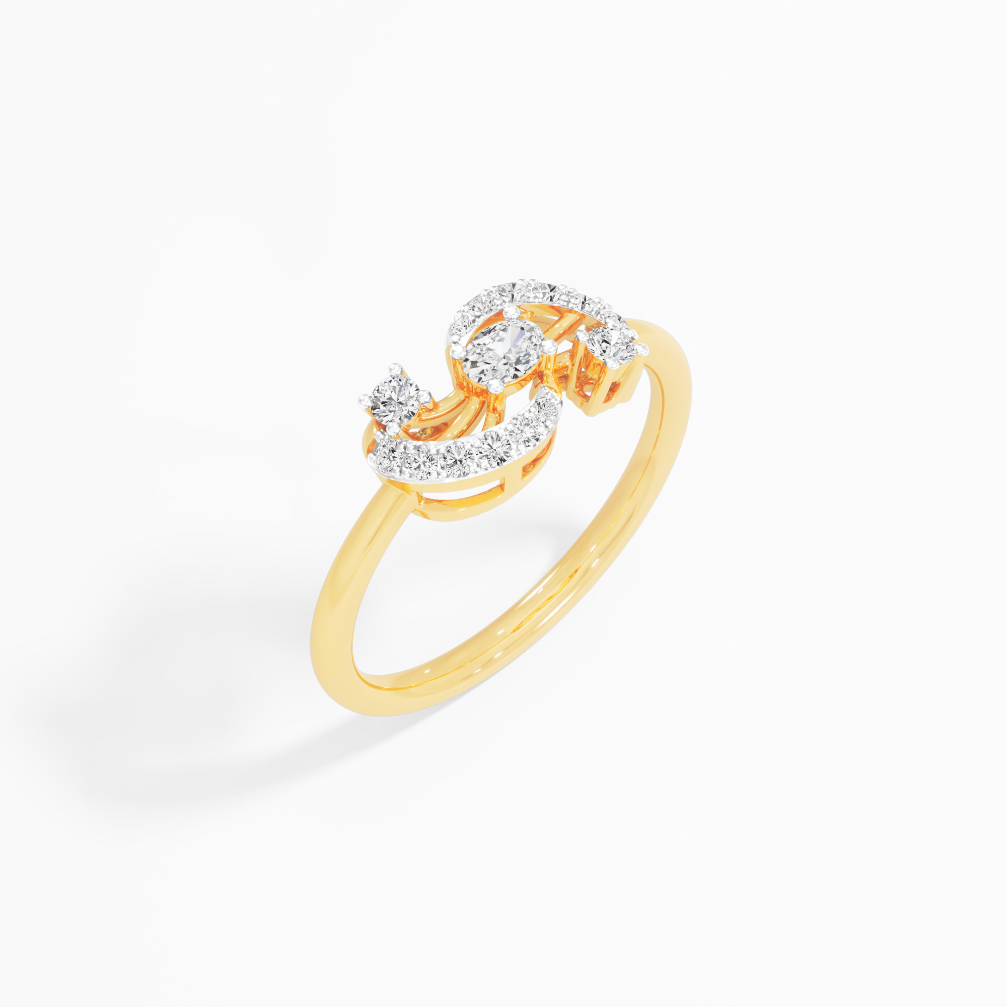 Paisley Swirl Diamond Ring in 9KT Yellow Gold (Diamond Quality: FG-VVS VS)