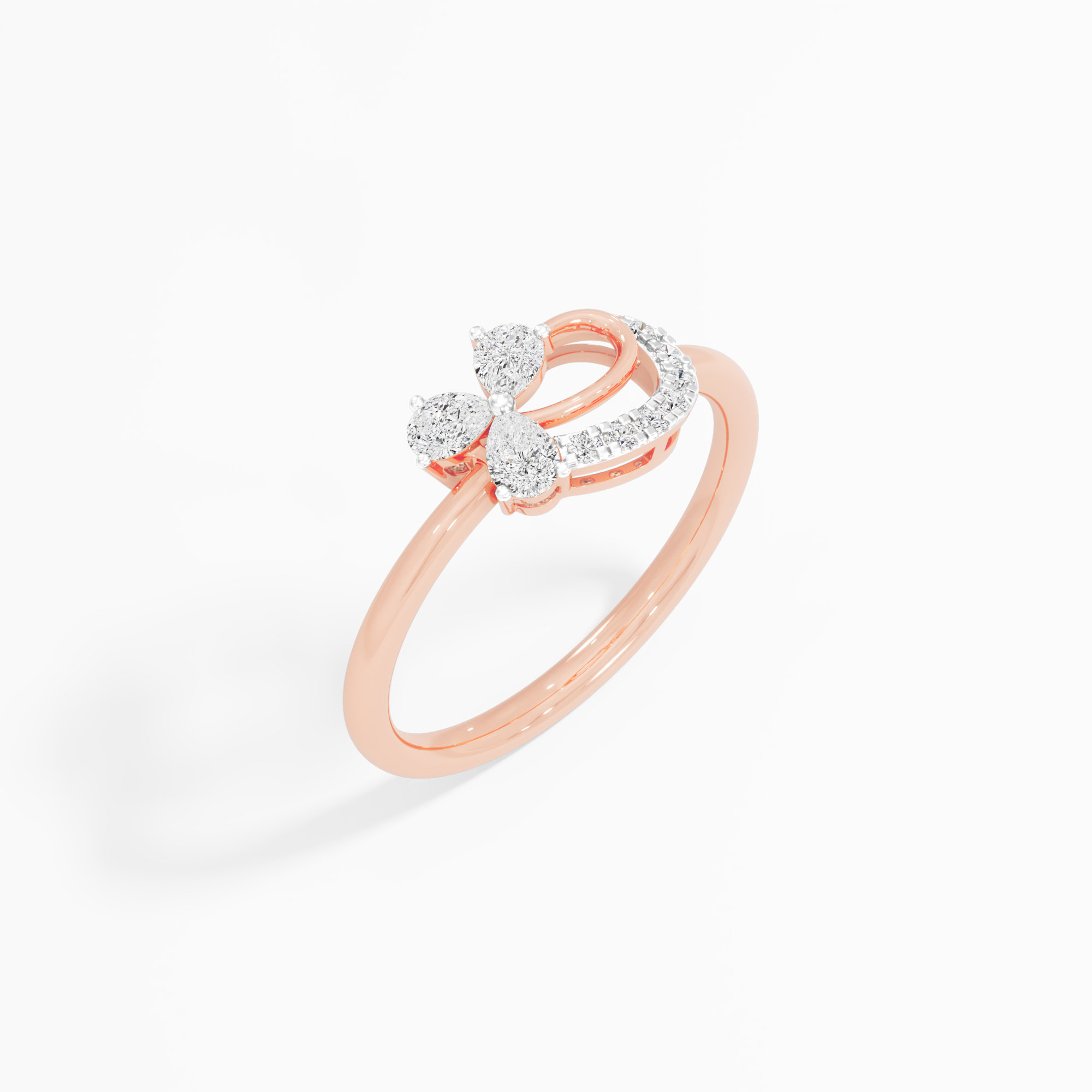 Trefoil Crescent Diamond Ring in 9KT Rose Gold (Diamond Quality: FG-VVS VS)