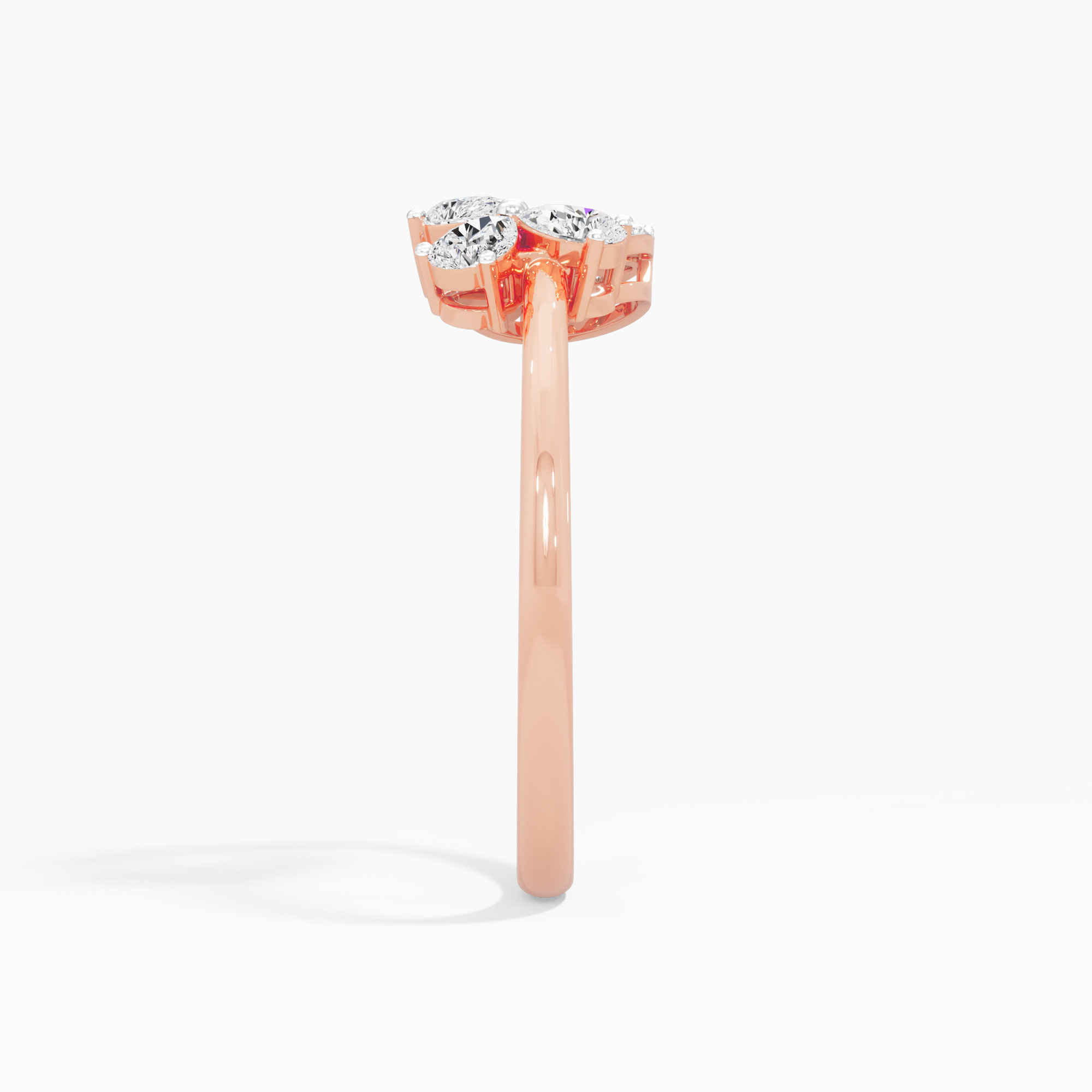 Trefoil Crescent Diamond Ring in 9KT Rose Gold (Diamond Quality: FG-VVS VS)