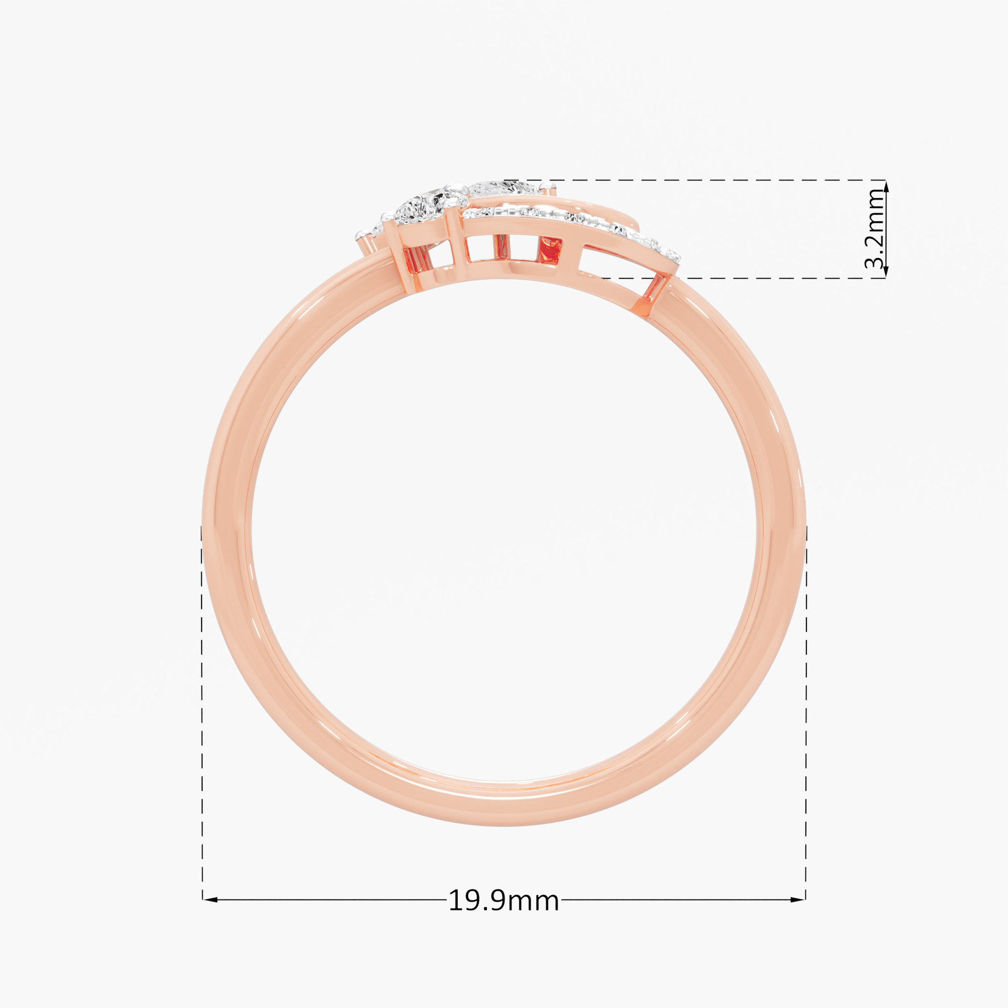 Trefoil Crescent Diamond Ring in 9KT Rose Gold (Diamond Quality: FG-VVS VS)