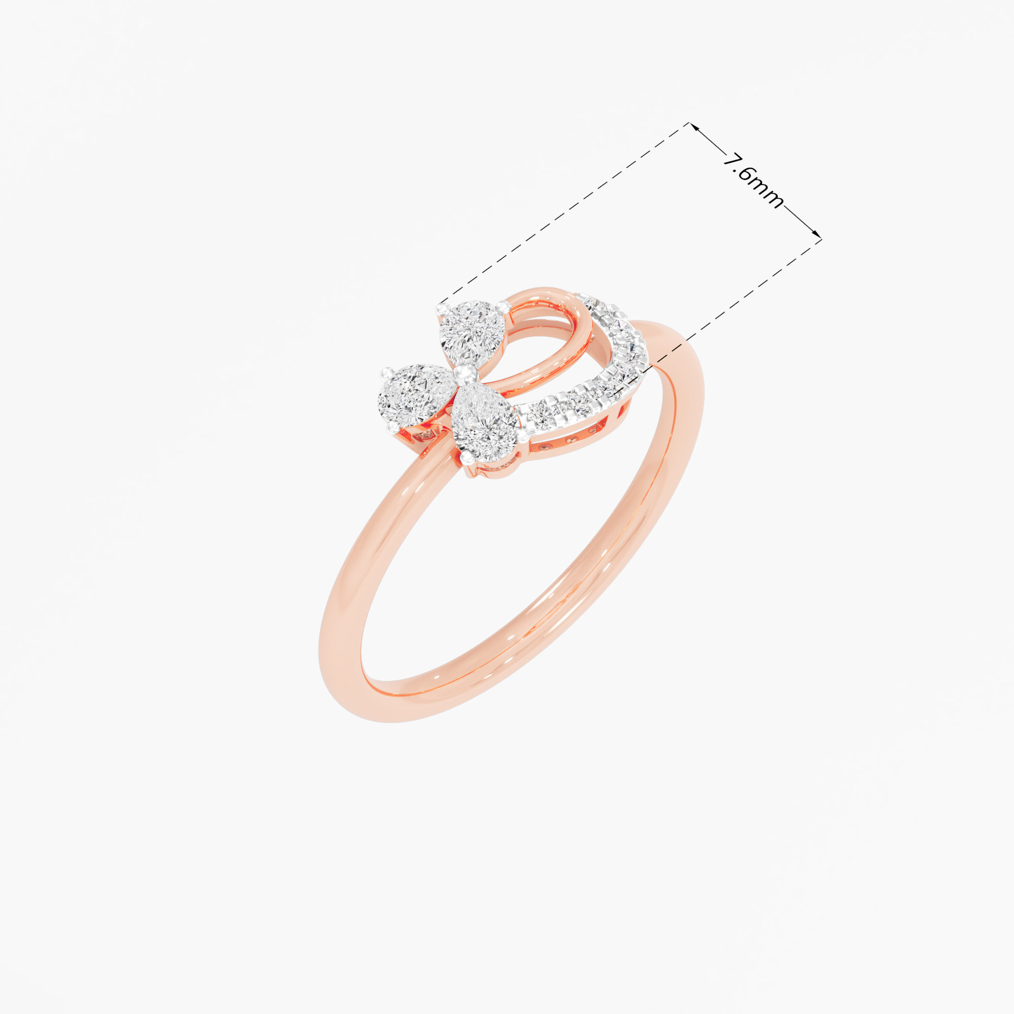 Trefoil Crescent Diamond Ring in 9KT Rose Gold (Diamond Quality: FG-VVS VS)