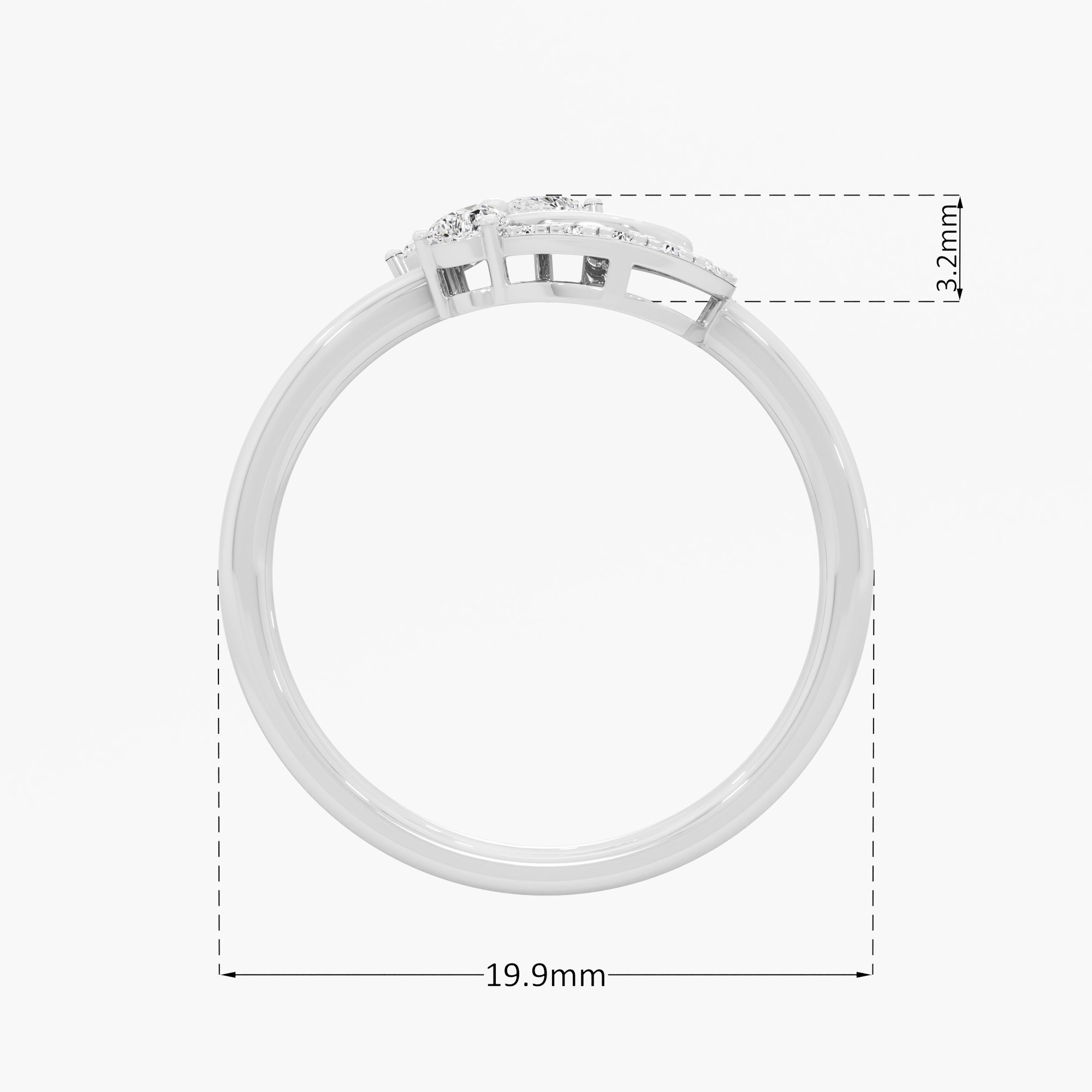 Trefoil Crescent Diamond Ring in 9KT White Gold (Diamond Quality: FG-VVS VS)