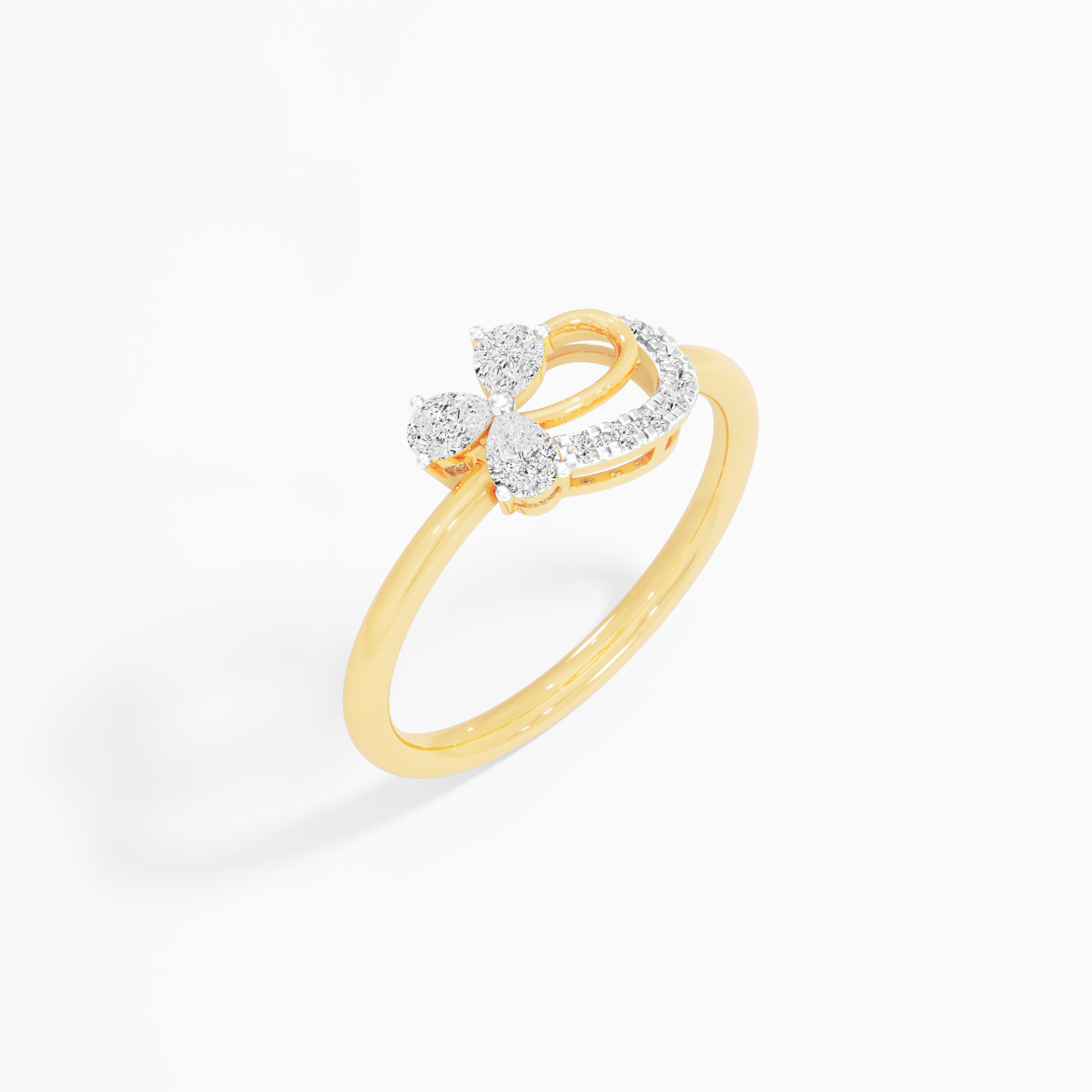 Trefoil Crescent Diamond Ring in 9KT Yellow Gold (Diamond Quality: FG-VVS VS)
