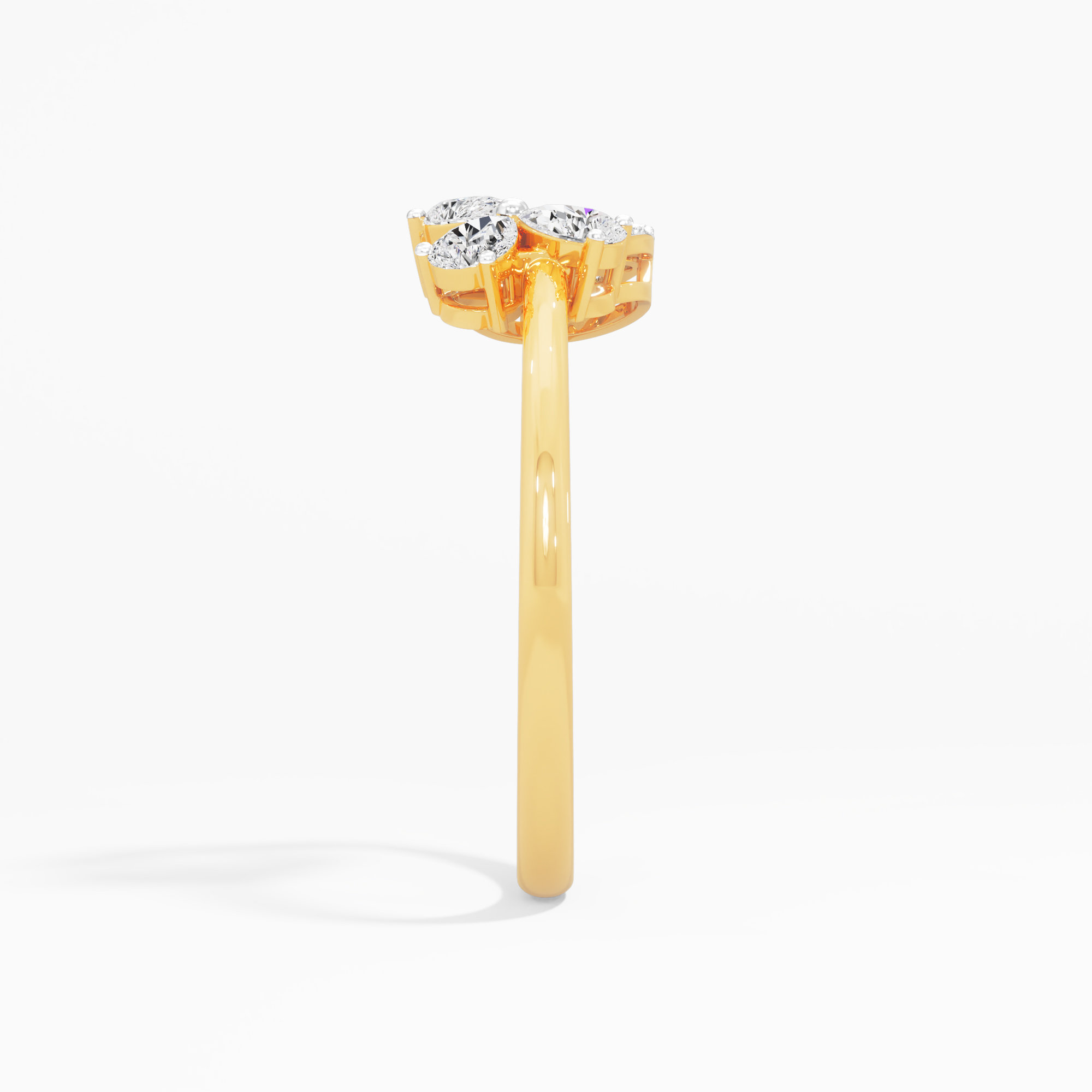 Trefoil Crescent Diamond Ring in 9KT Yellow Gold (Diamond Quality: FG-VVS VS)