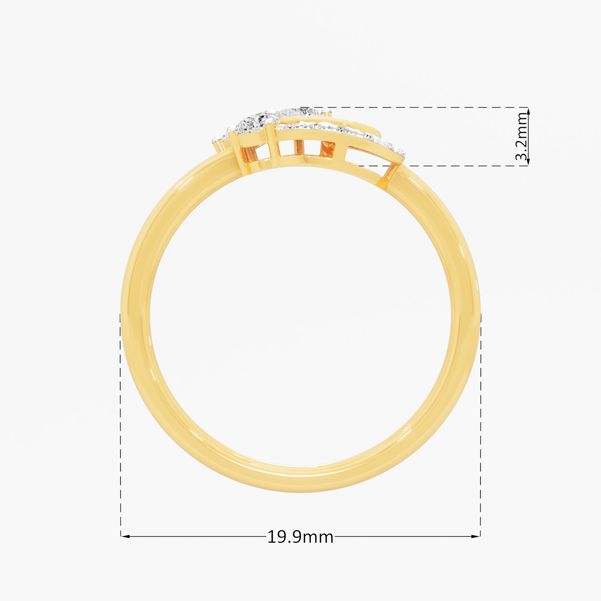 Trefoil Crescent Diamond Ring in 9KT Yellow Gold (Diamond Quality: FG-VVS VS)