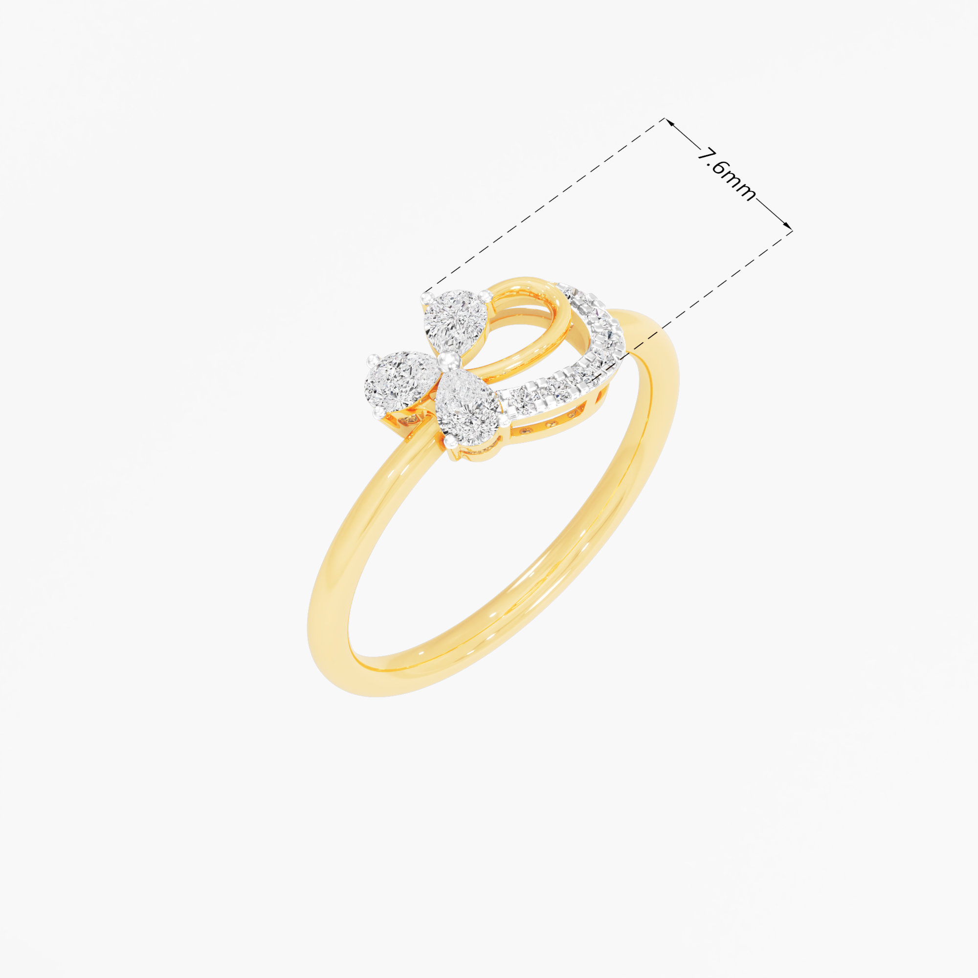 Trefoil Crescent Diamond Ring in 9KT Yellow Gold (Diamond Quality: FG-VVS VS)