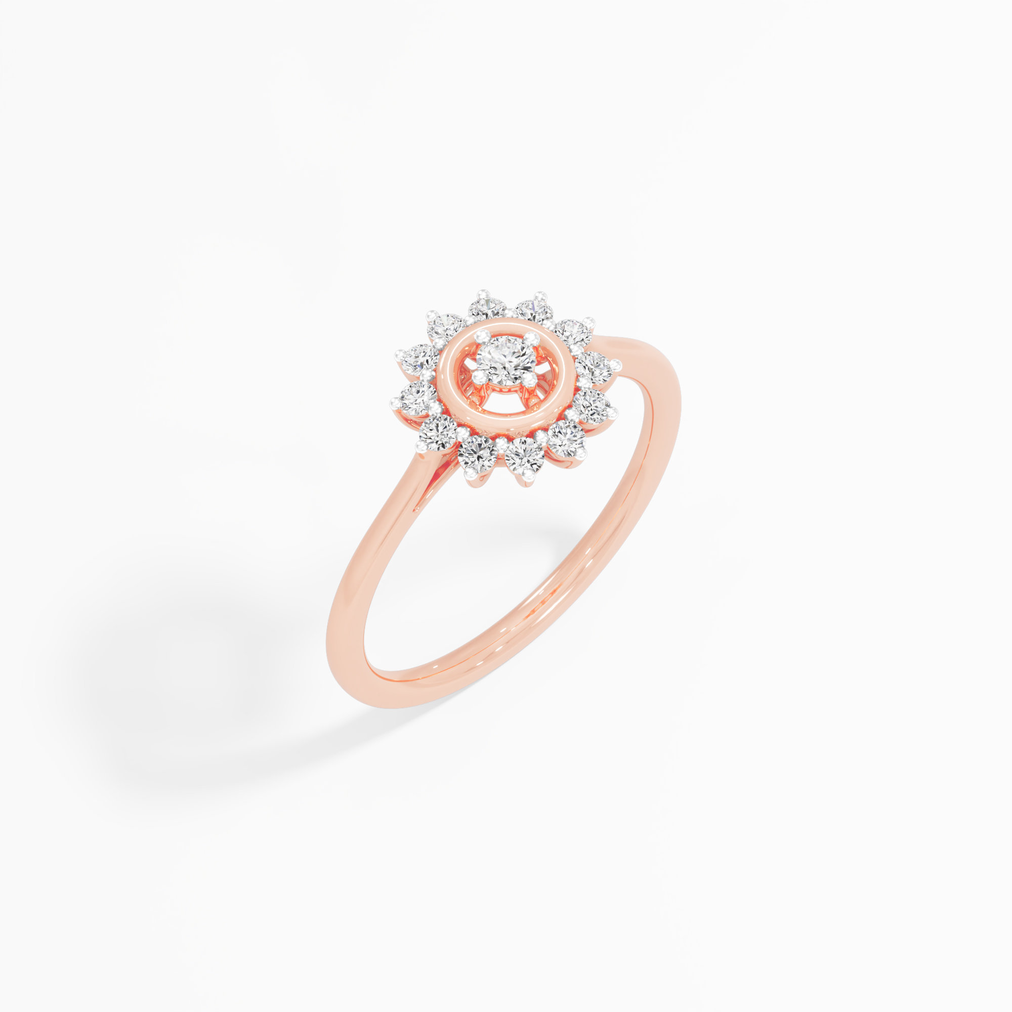 Sunburst Halo Diamond Ring in 9KT Rose Gold (Diamond Quality: FG-VVS VS)