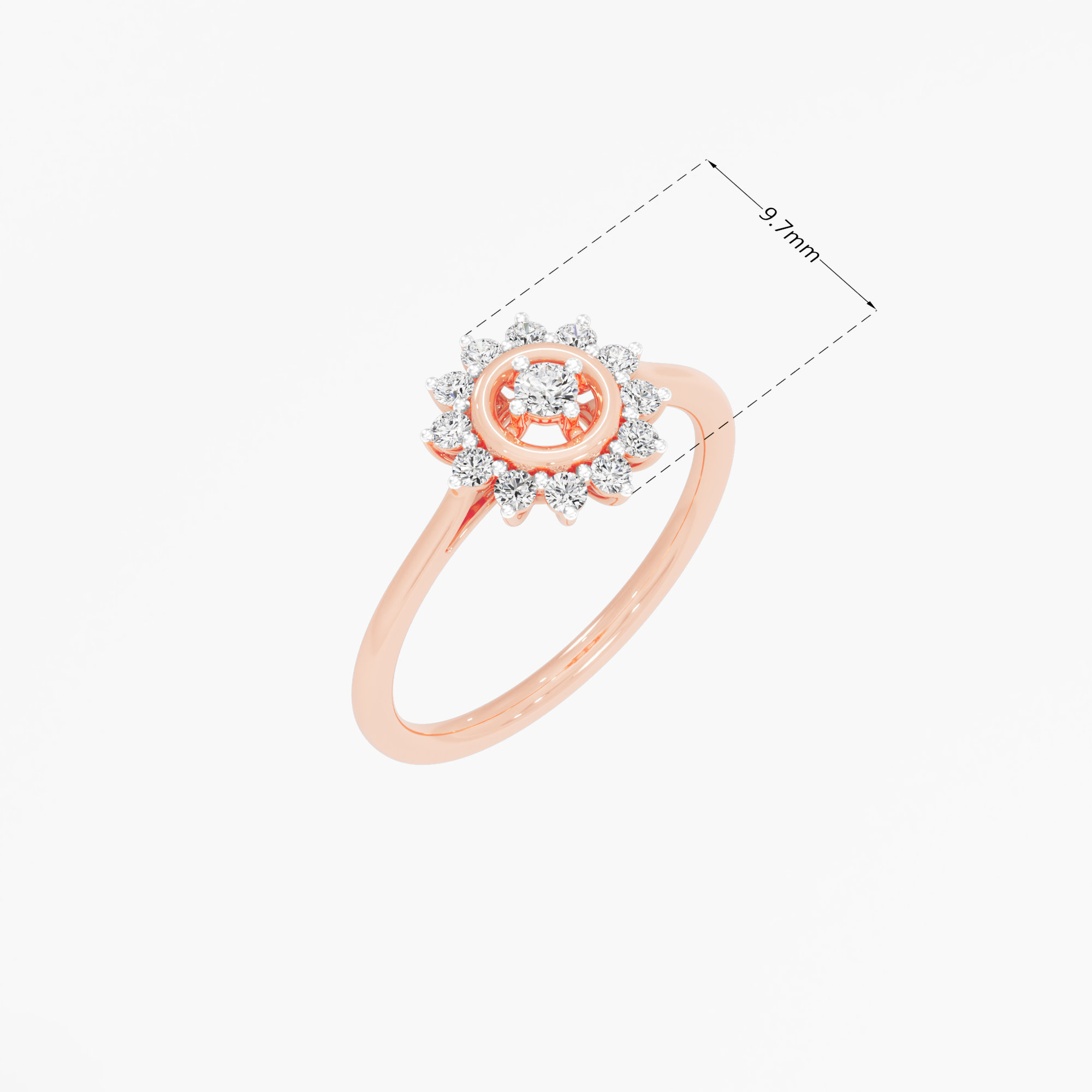 Sunburst Halo Diamond Ring in 9KT Rose Gold (Diamond Quality: FG-VVS VS)