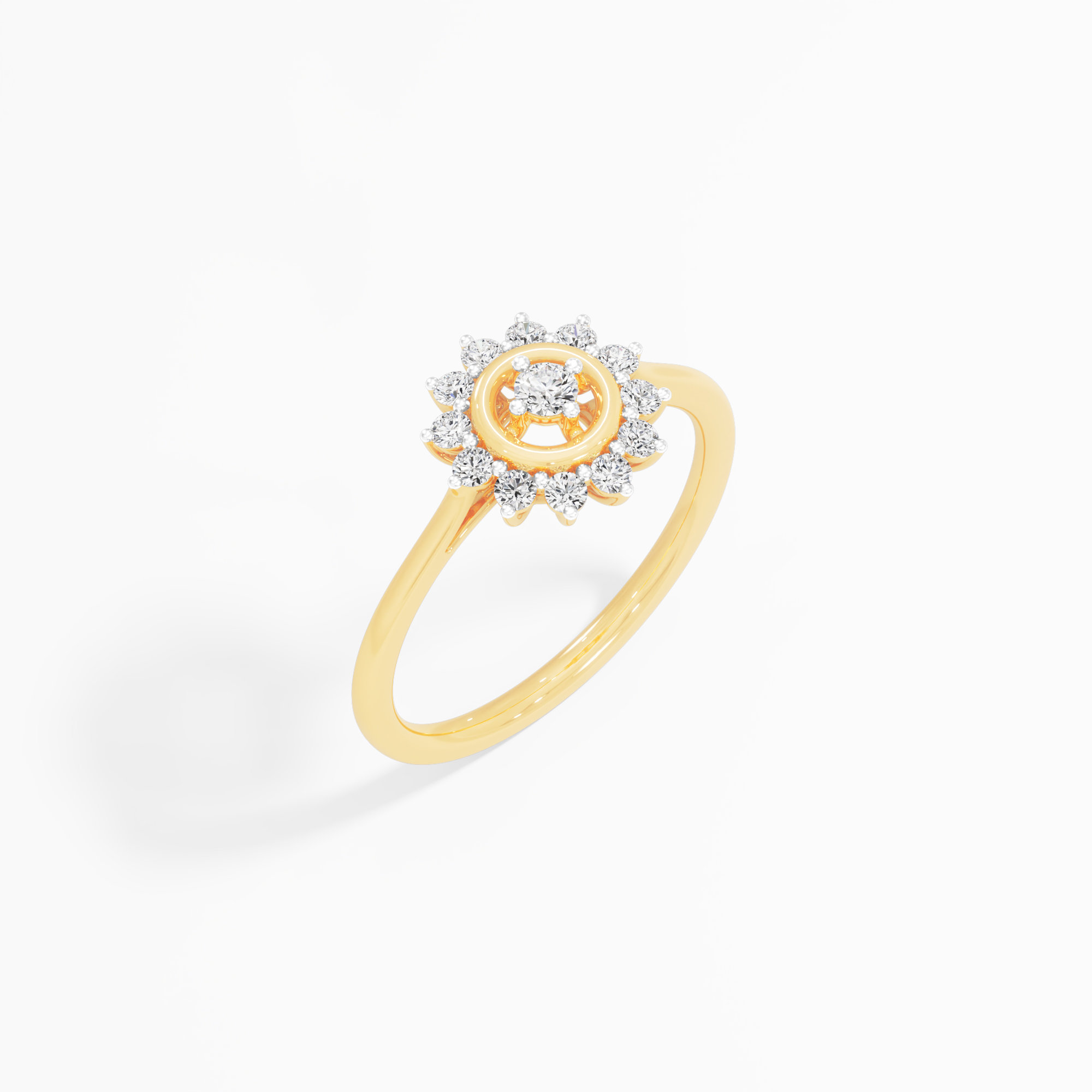 Sunburst Halo Diamond Ring in 9KT Yellow Gold (Diamond Quality: FG-VVS VS)