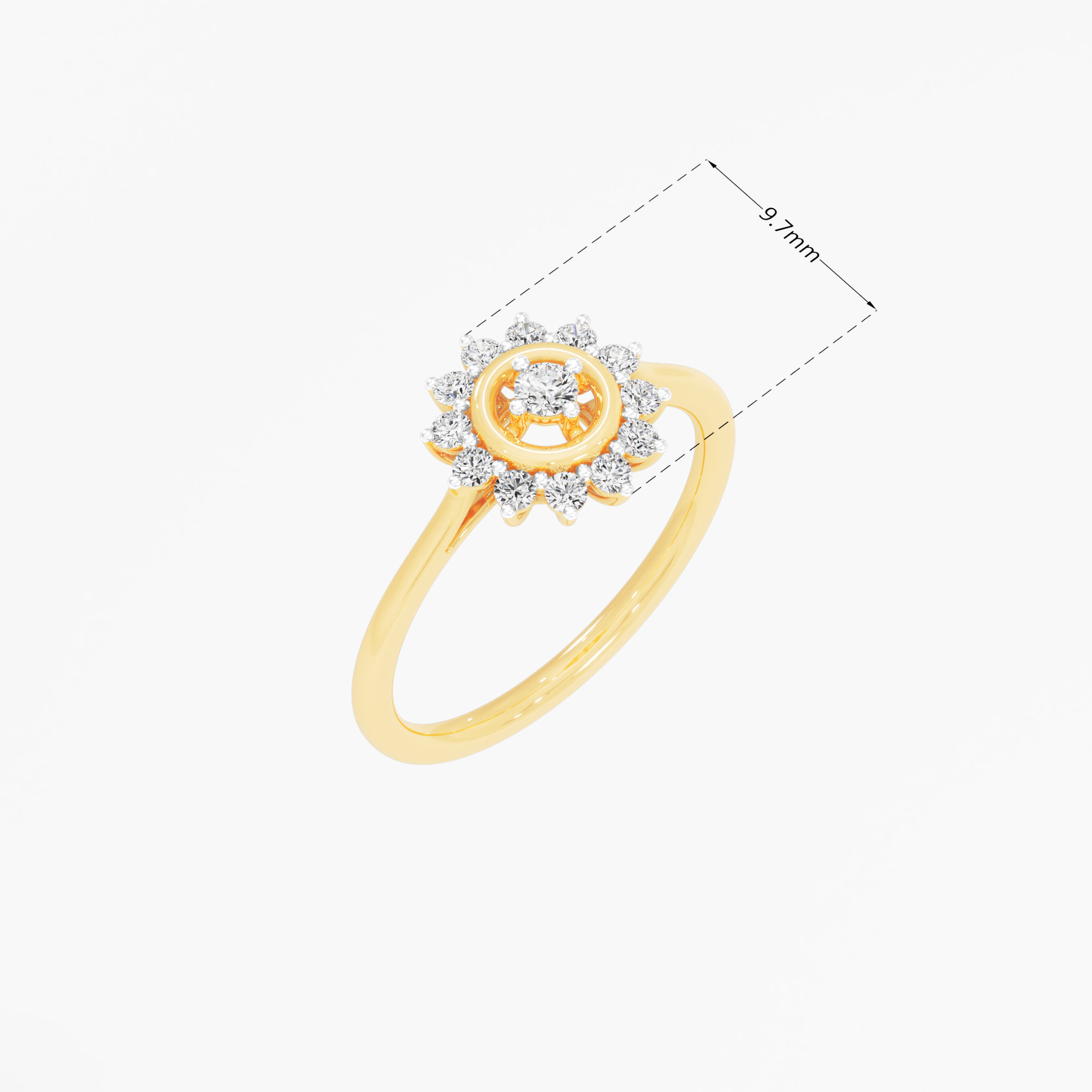 Sunburst Halo Diamond Ring in 9KT Yellow Gold (Diamond Quality: FG-VVS VS)
