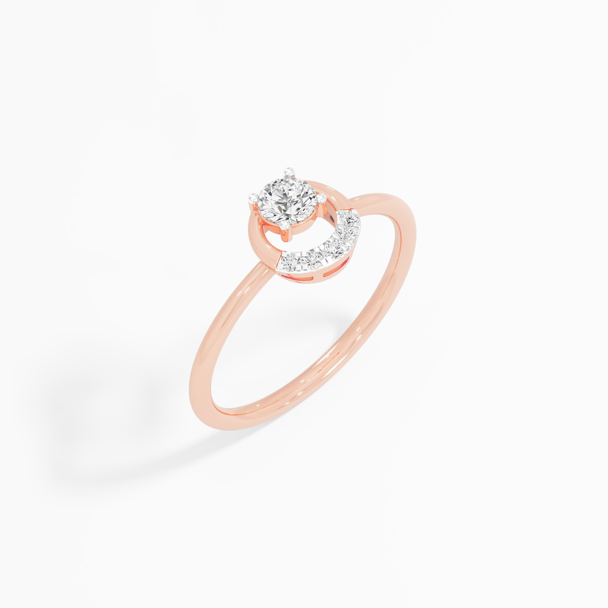 Crescent Cradle Diamond Ring in 9KT Rose Gold (Diamond Quality: FG-VVS VS)