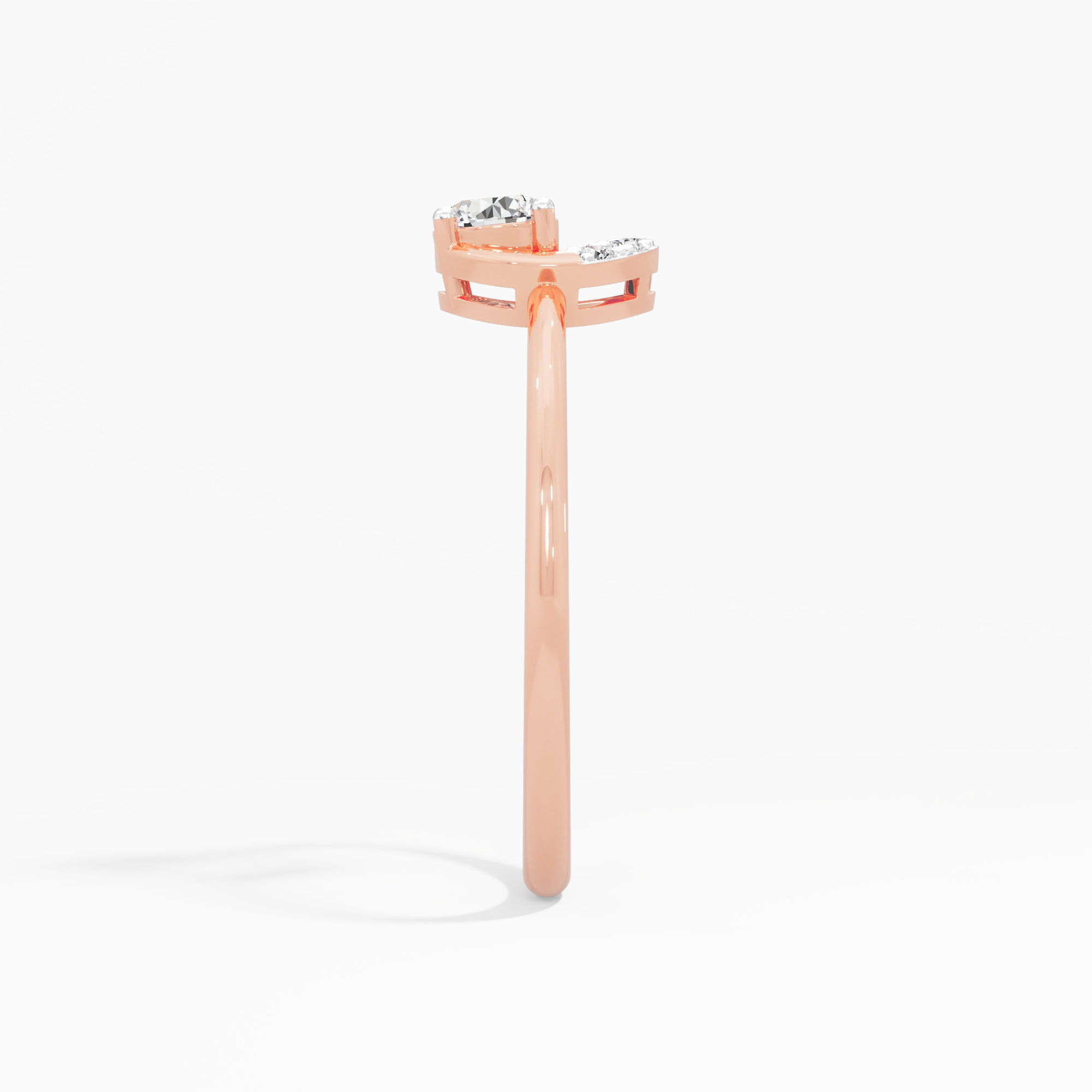 Crescent Cradle Diamond Ring in 9KT Rose Gold (Diamond Quality: FG-VVS VS)
