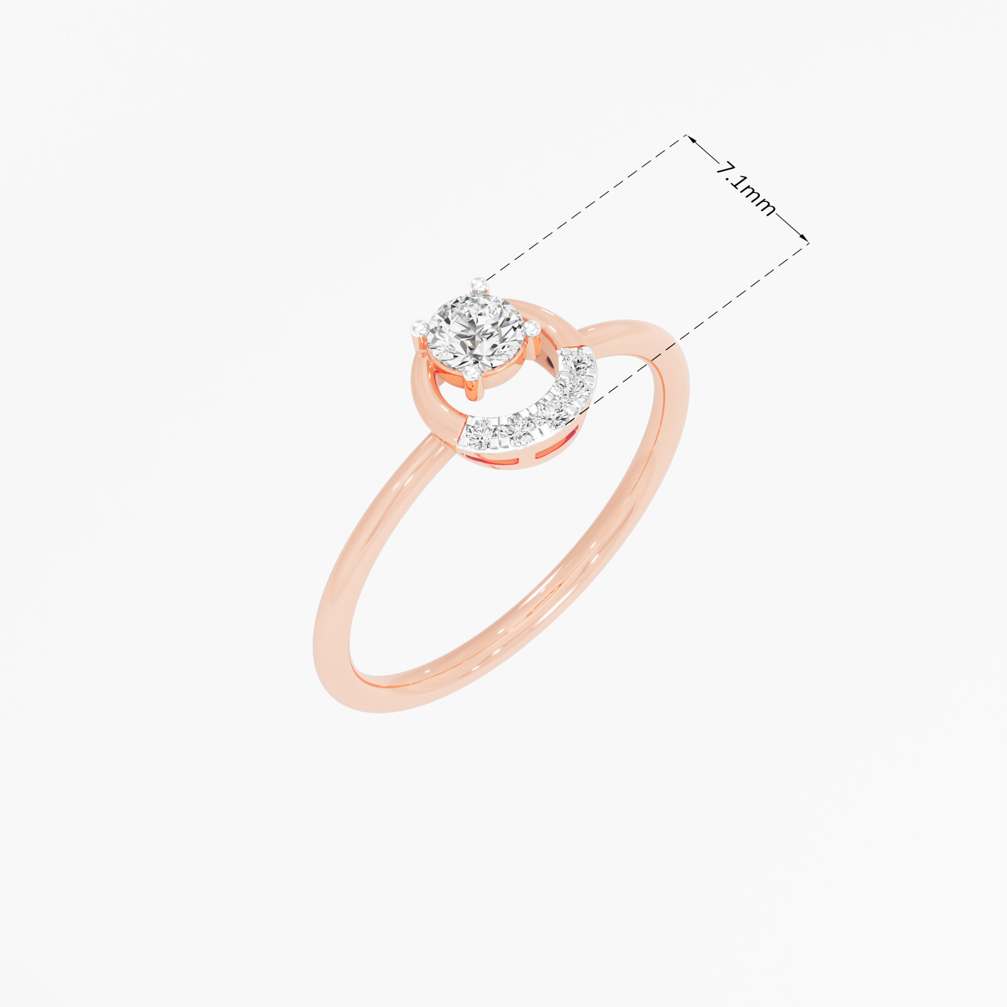 Crescent Cradle Diamond Ring in 9KT Rose Gold (Diamond Quality: FG-VVS VS)