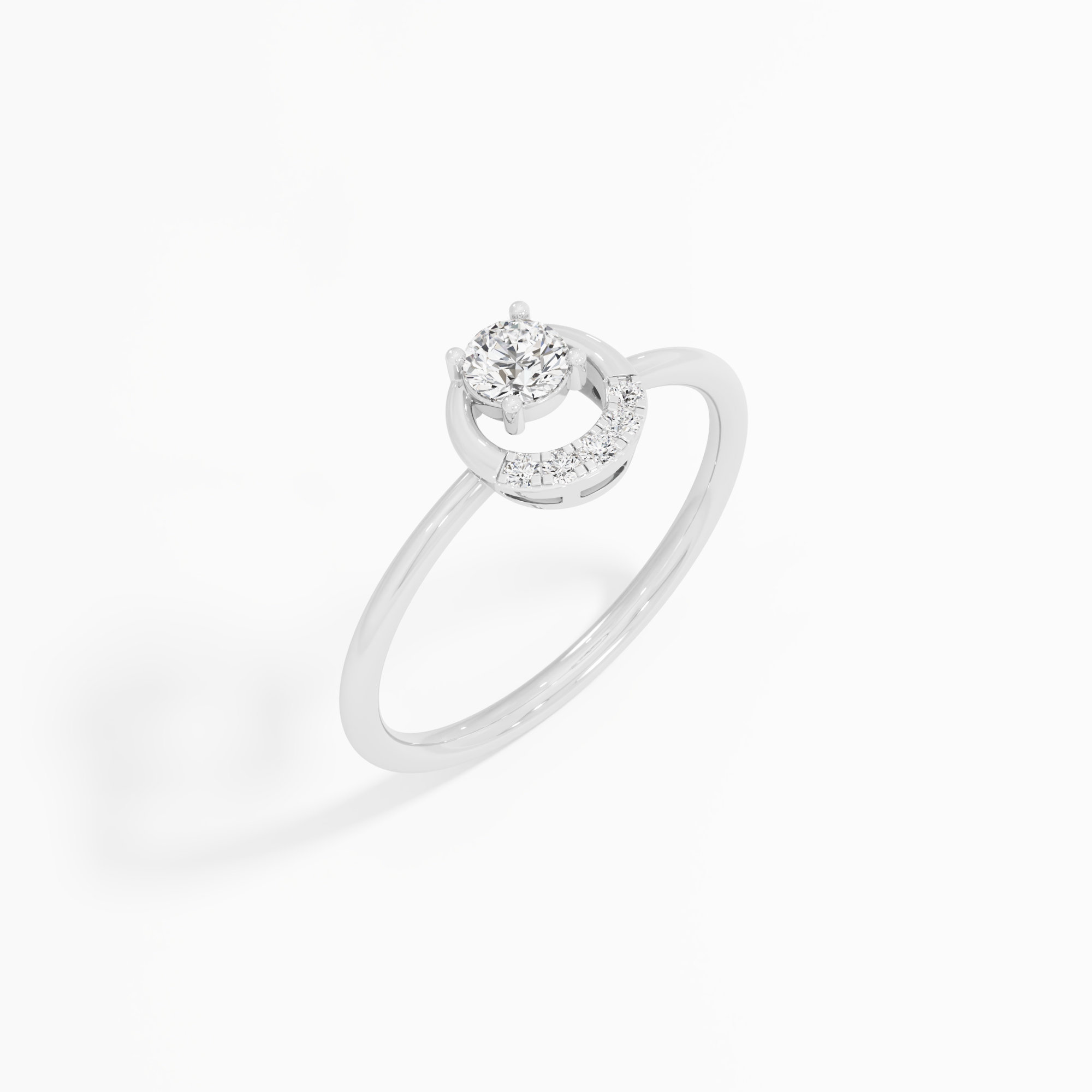 Crescent Cradle Diamond Ring in 9KT White Gold (Diamond Quality: FG-VVS VS)