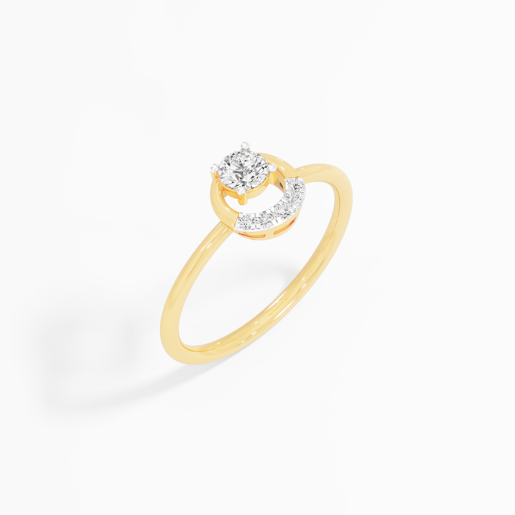 Crescent Cradle Diamond Ring in 9KT Yellow Gold (Diamond Quality: FG-VVS VS)
