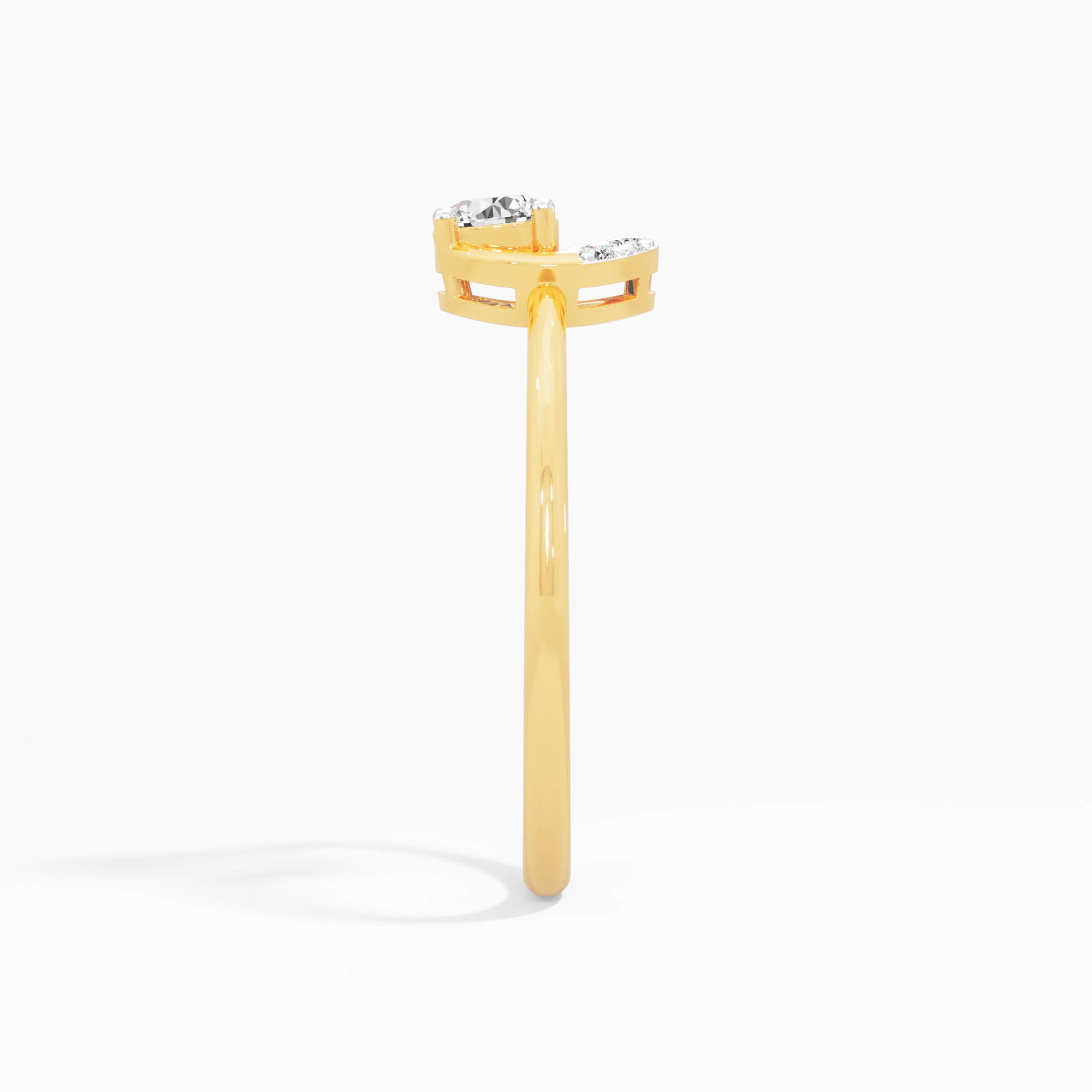 Crescent Cradle Diamond Ring in 9KT Yellow Gold (Diamond Quality: FG-VVS VS)