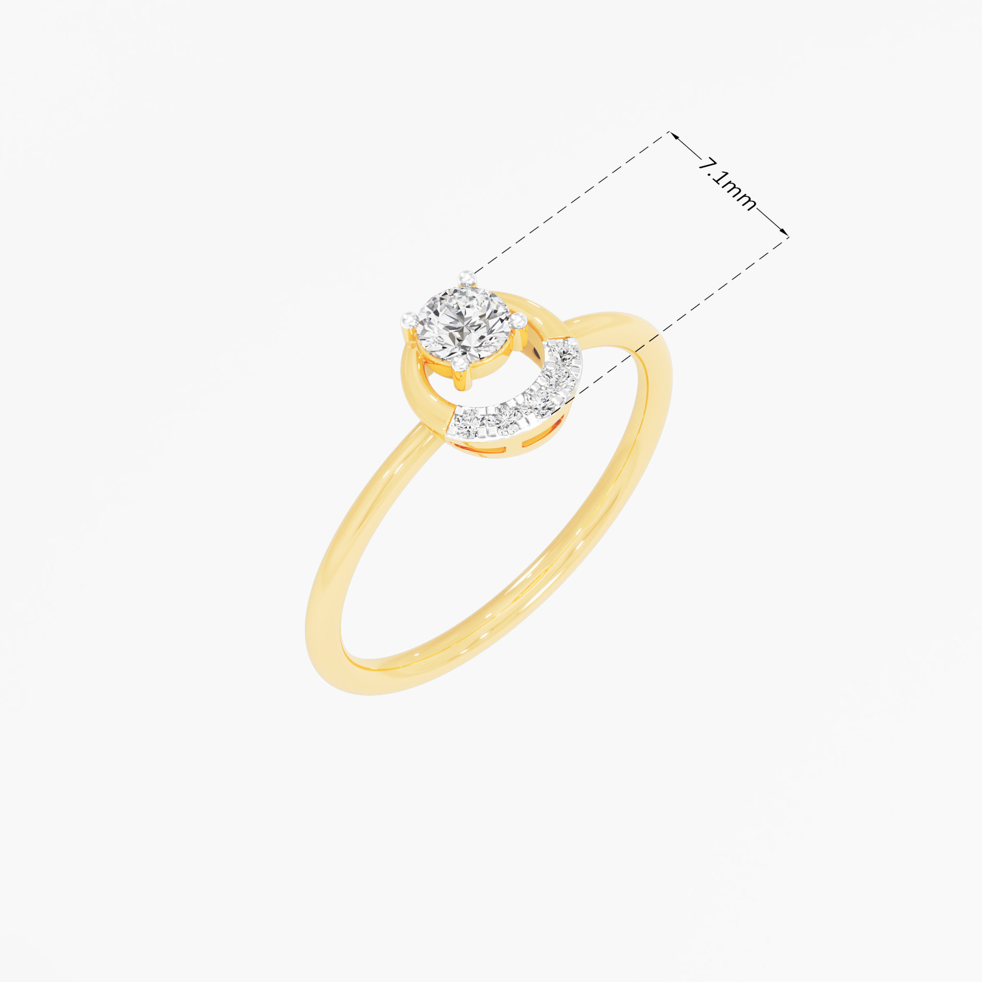 Crescent Cradle Diamond Ring in 9KT Yellow Gold (Diamond Quality: FG-VVS VS)