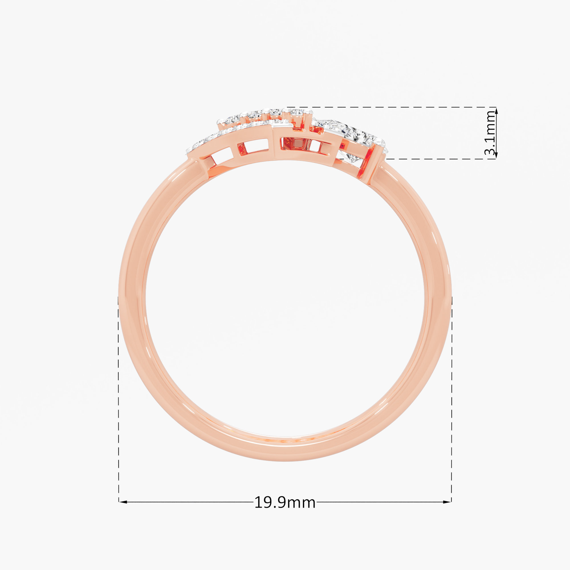 Vertex Shield Diamond Ring in 9KT Rose Gold (Diamond Quality: FG-VVS VS)