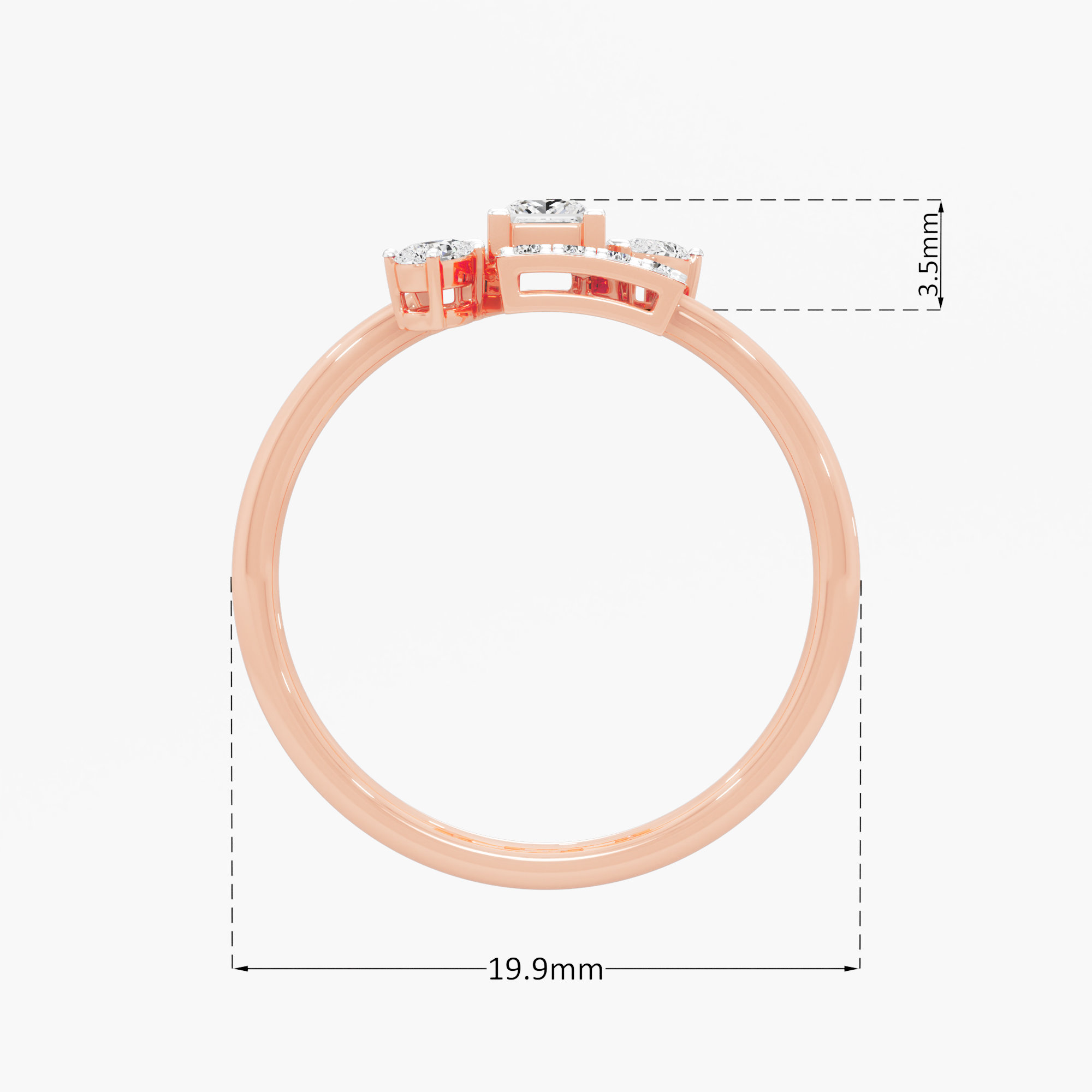 Interlock Square Diamond Ring in 9KT Rose Gold (Diamond Quality: FG-VVS VS)
