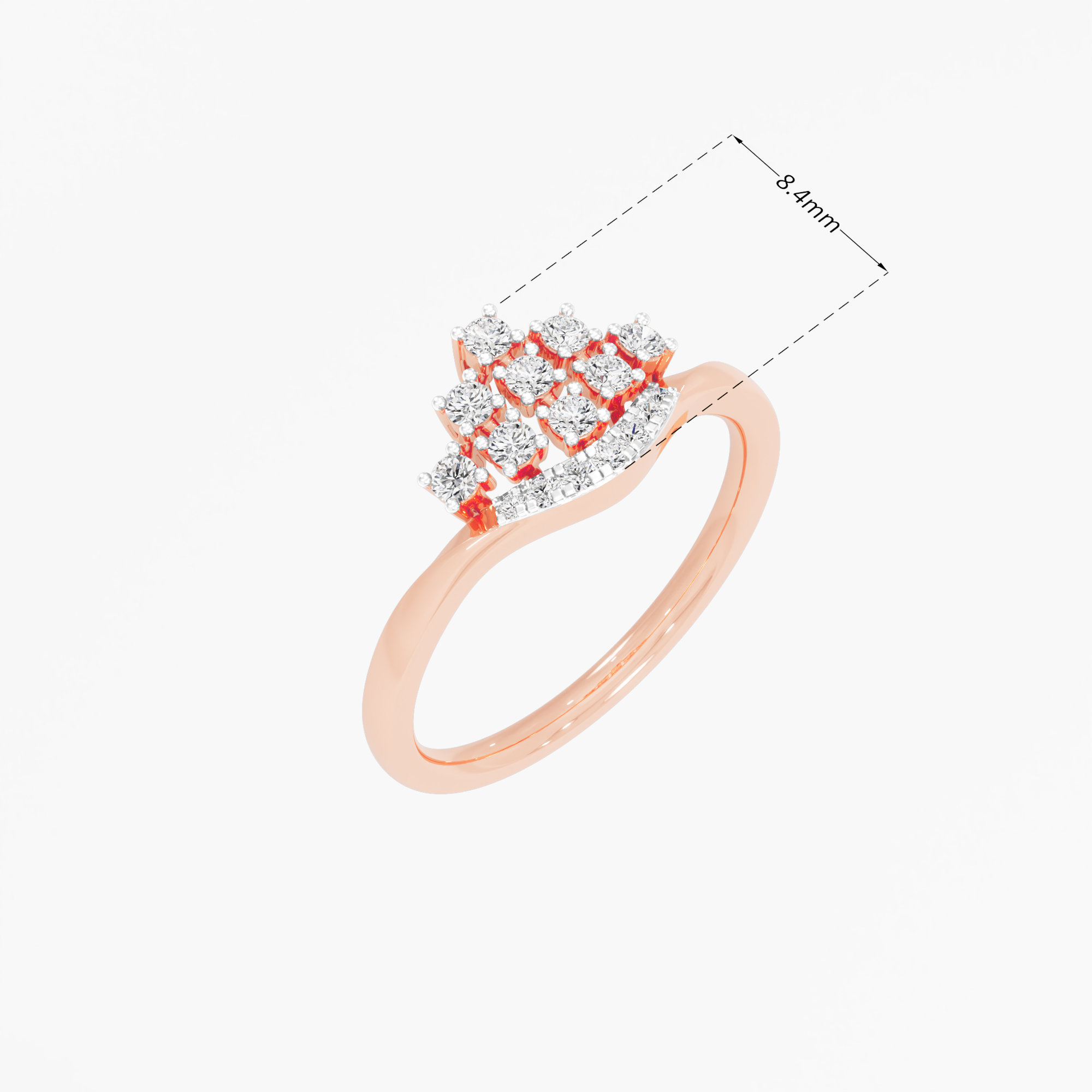 Regal Shield Diamond Ring in 9KT Rose Gold (Diamond Quality: FG-VVS VS)