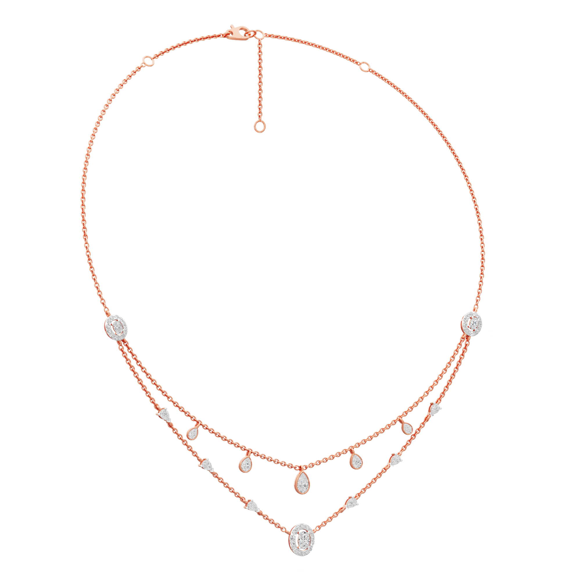 Luminary Pear Layered Diamond Necklace in 9KT Rose Gold (Diamond Quality:FG-VVS VS)