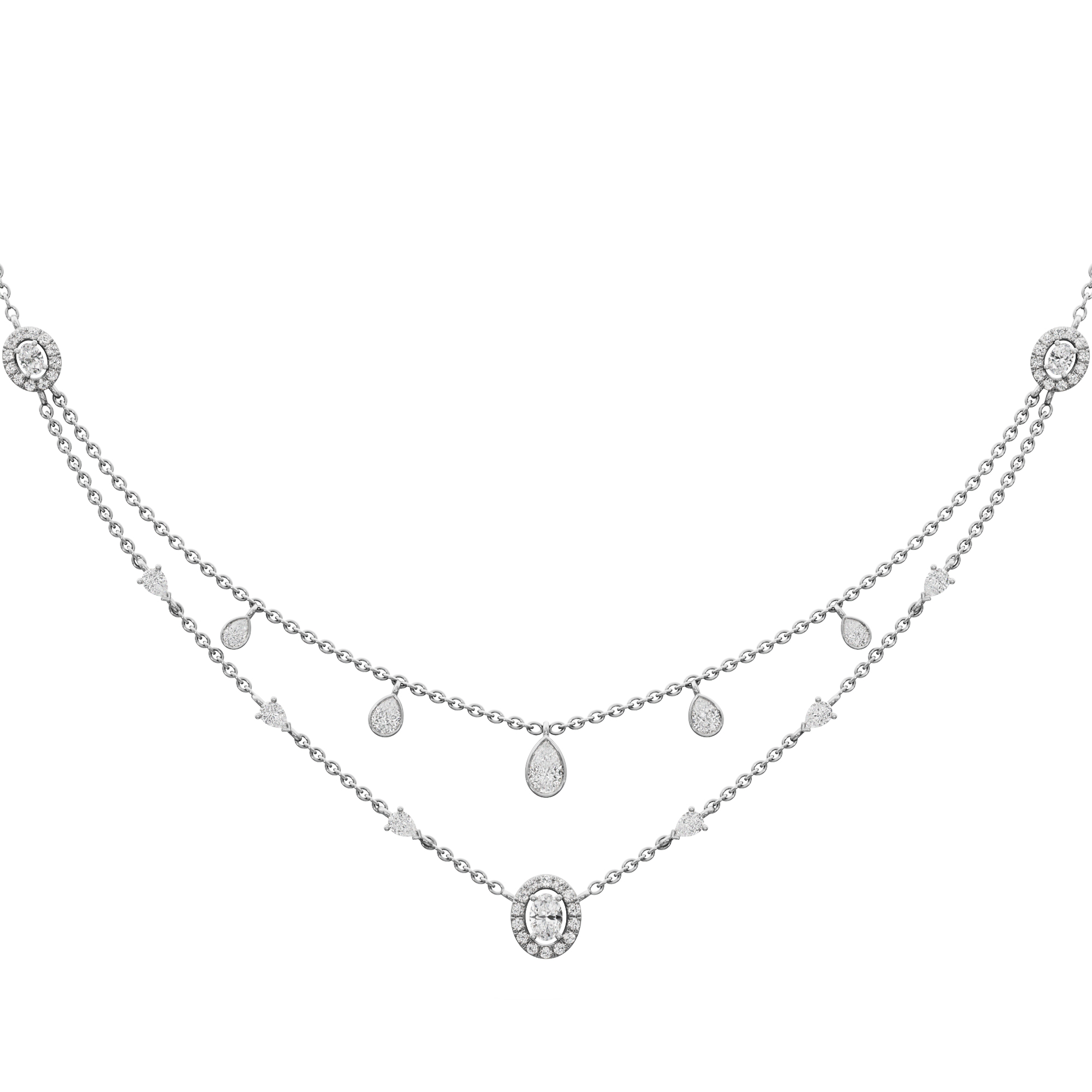 Luminary Pear Layered Diamond Necklace in 14KT White Gold (Diamond Quality:FG-VVS VS)