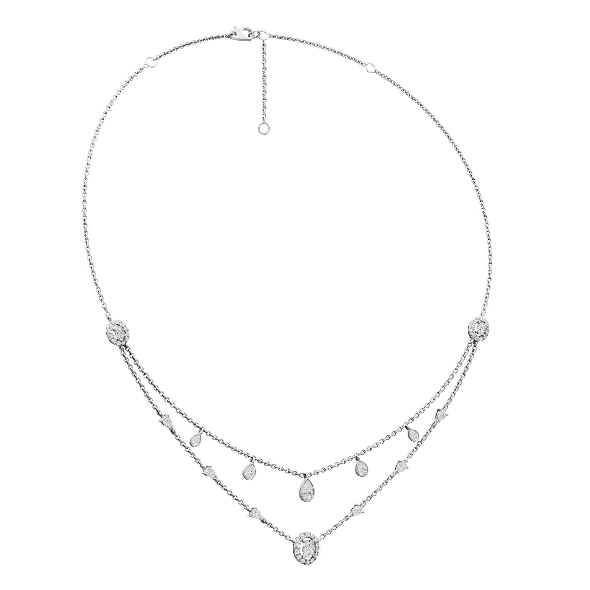 Luminary Pear Layered Diamond Necklace in 14KT White Gold (Diamond Quality:FG-VVS VS)