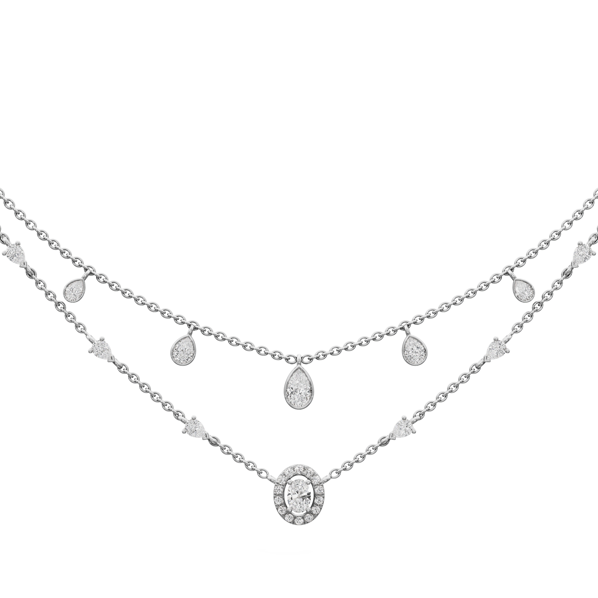 Luminary Pear Layered Diamond Necklace in 14KT White Gold (Diamond Quality:FG-VVS VS)
