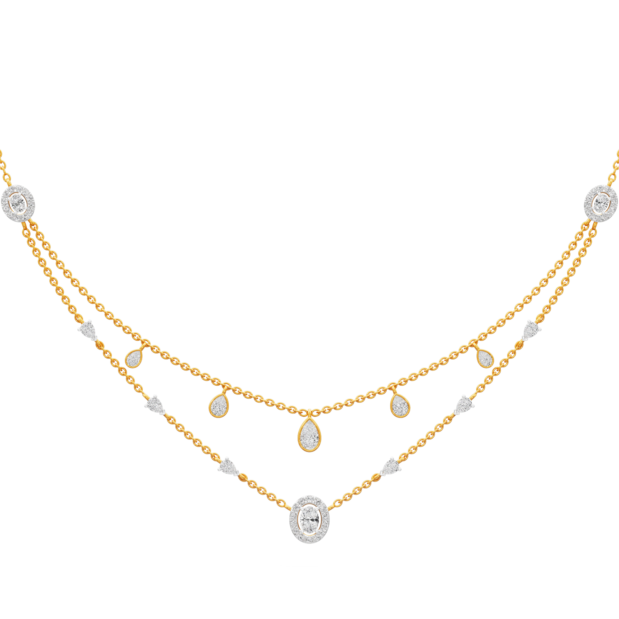 Luminary Pear Layered Diamond Necklace in 14KT Yellow Gold (Diamond Quality:FG-VVS VS)